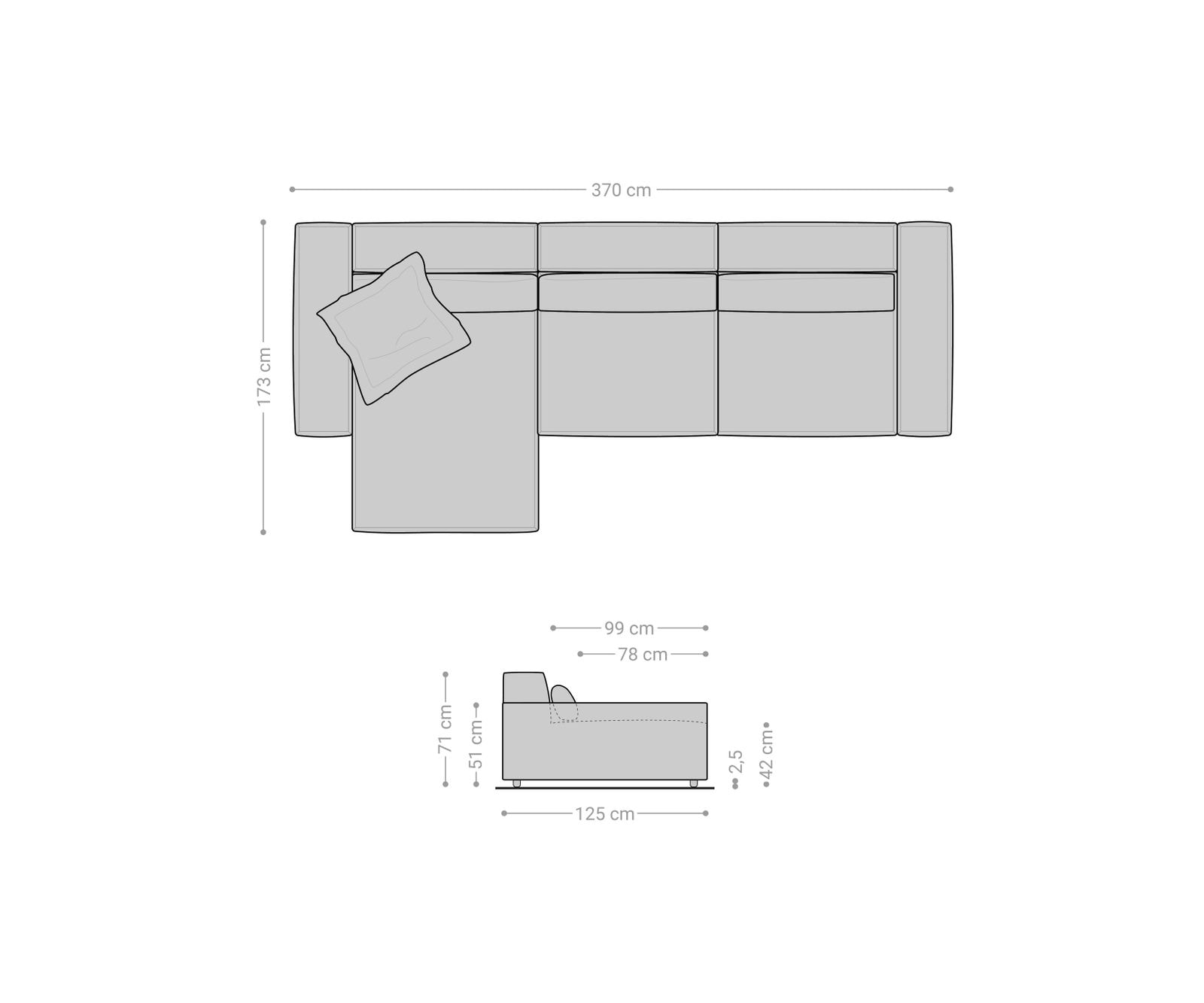 11 Canapé d'angle Sirpio XL 370x170 cm Microfibre Gris 6