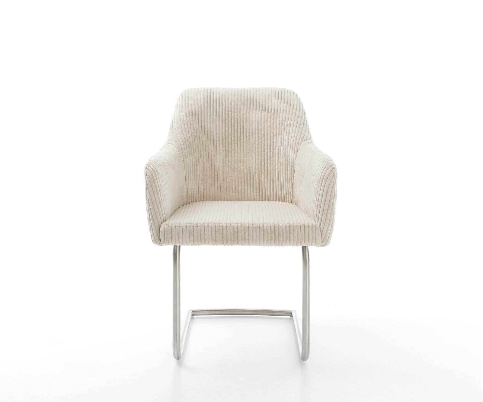 Cantilever Greg-Flex côtelé beige vintage pied cantilever rond acier inoxydable brossé ressorts ensachés 2