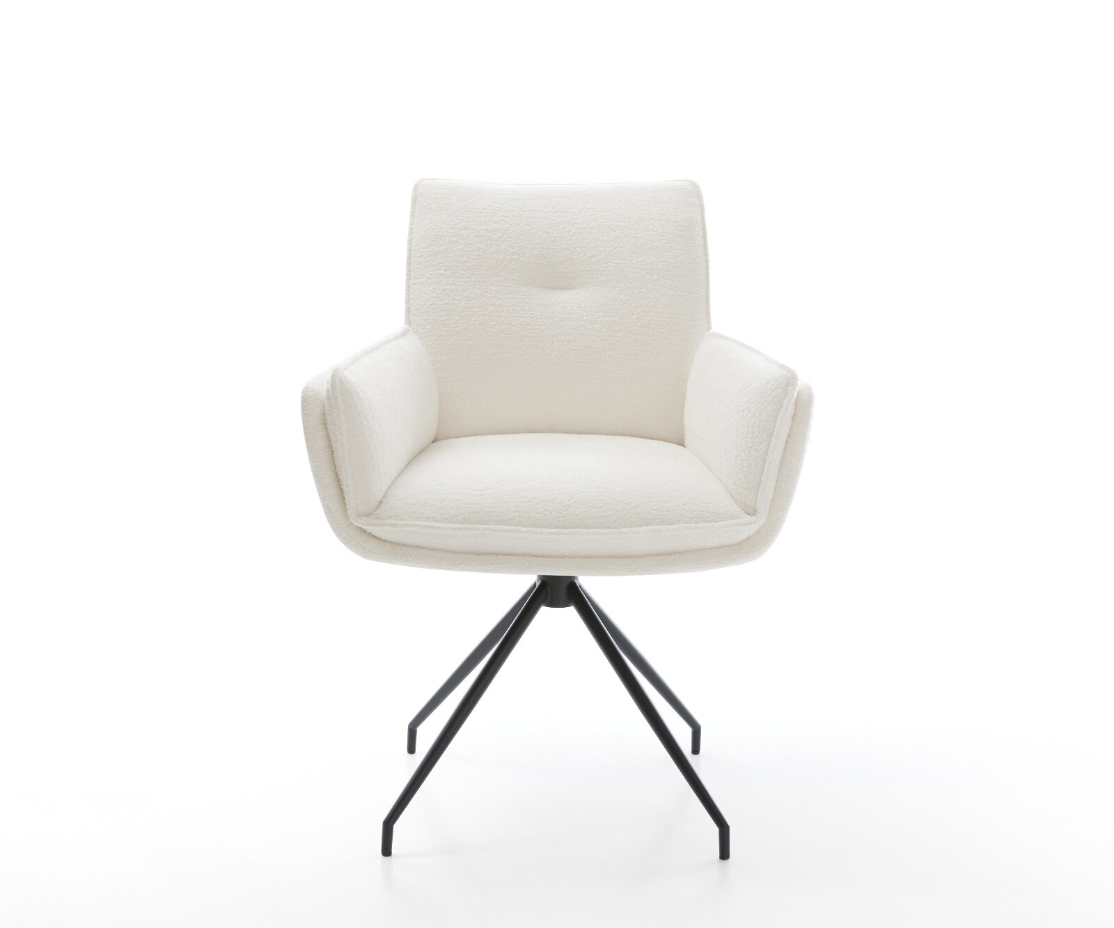 Chaise-de-salle-à-manger Nela-Flex bouclé doux beige pied croisé conique noir 1