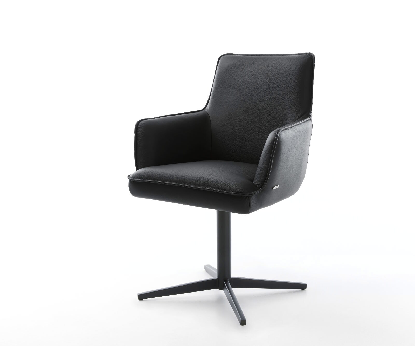 Chaise-pivotante Heira-Flex avec accoudoirs cuir de vache noir pied de chaise 4 branches noir pivotement sur 360° ressorts ensachés