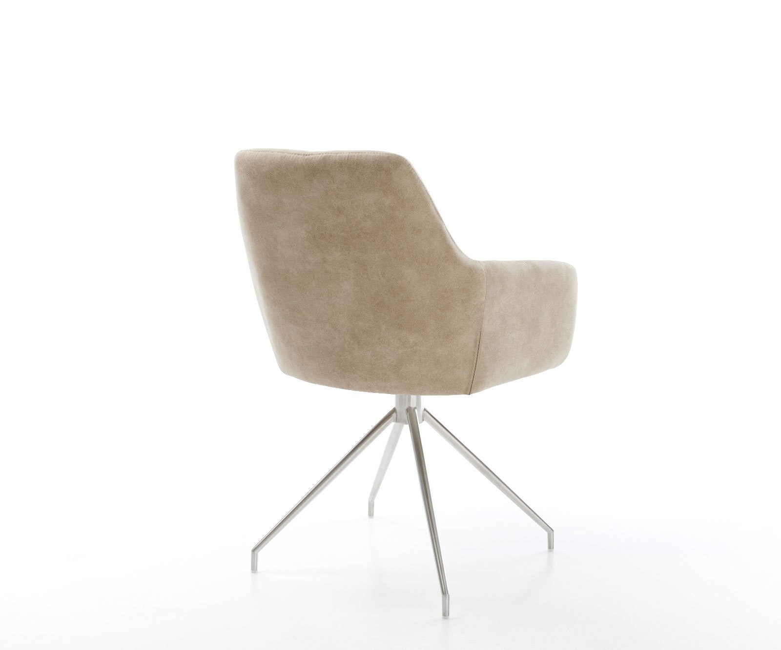 Chaise-de-salle-à-manger Pejo-Flex microvelours beige vintage pied croisé conique acier inoxydable brossé ressorts ensachés 4