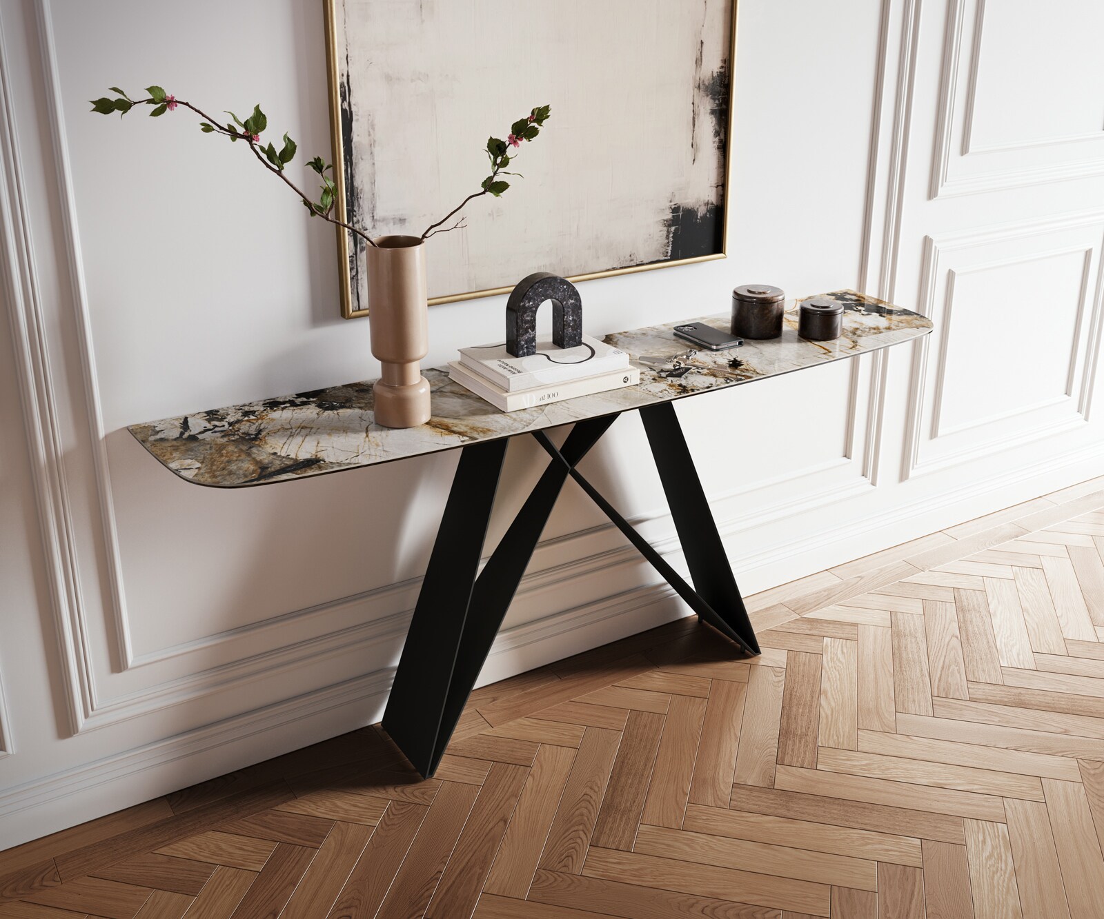 Console Edge forme bateau 180x40 cm Céramique Patagonia Poliert Velio Métal Noir 4