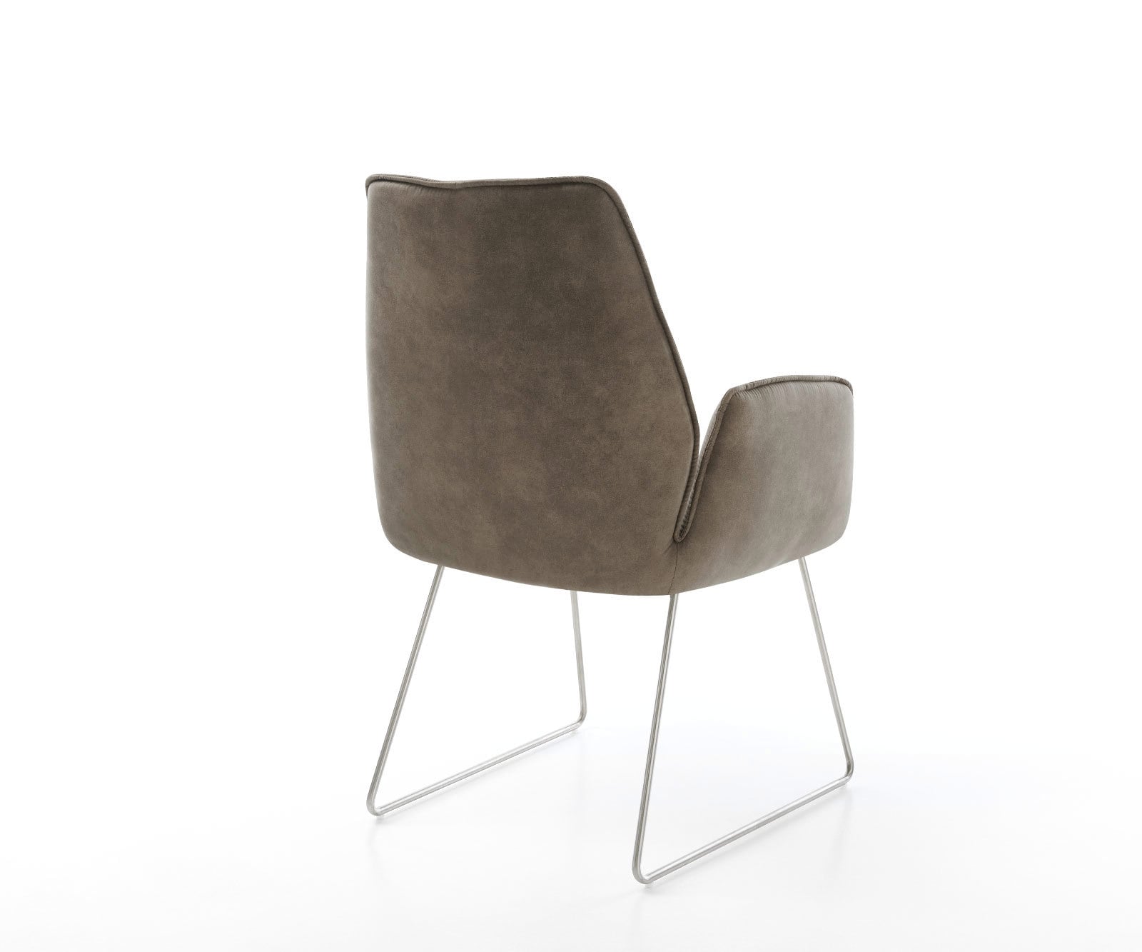 Chaise-de-salle-à-manger Zoa-Flex microvelours taupe vintage pied trapèze acier inoxydable brossé ressorts ensachés 4 Chaise-de-salle-à-manger Zoa-Flex microvelours taupe vintage pied trapèze acier inoxydable brossé ressorts ensachés 4