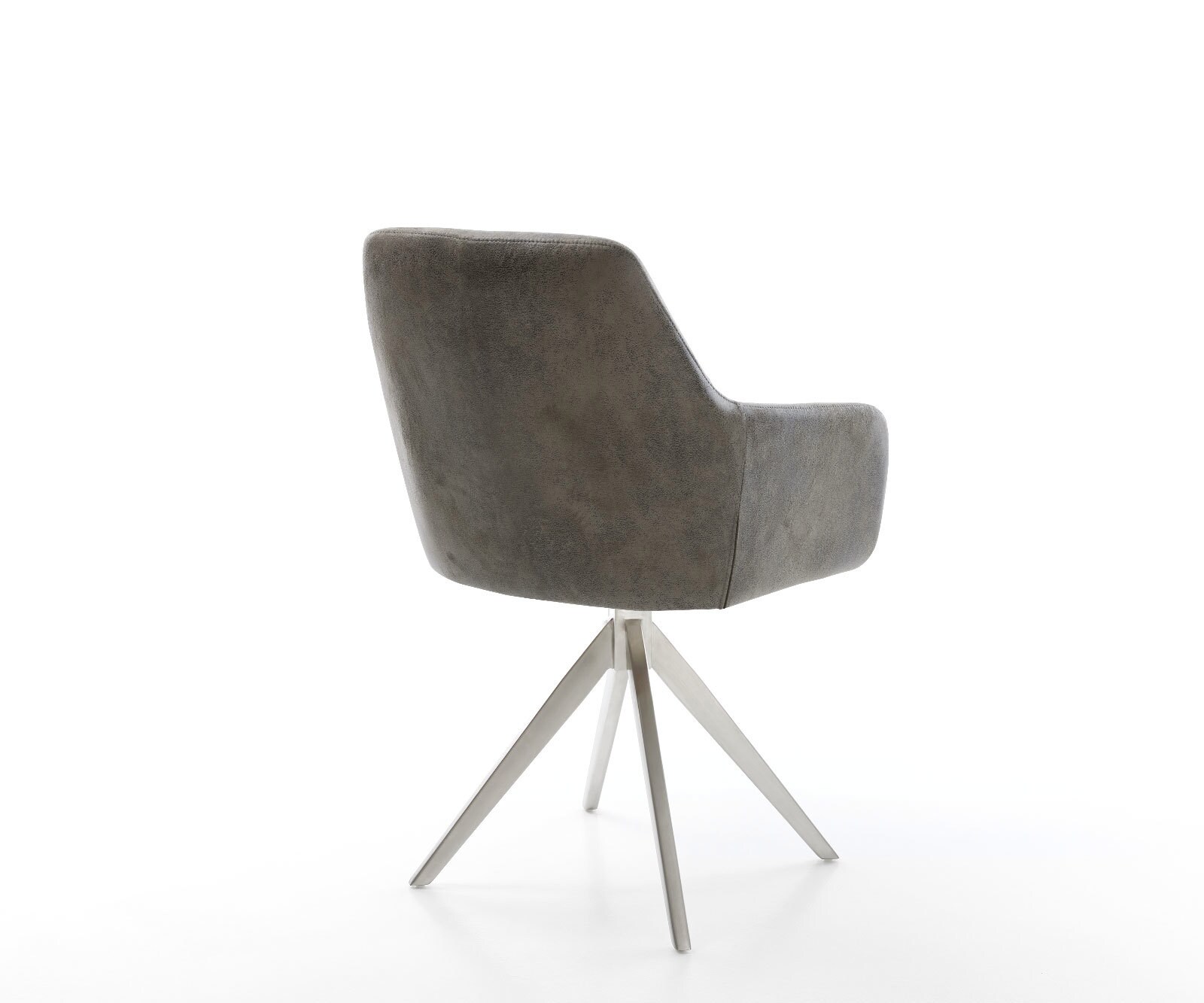 Chaise-de-salle-à-manger Pejo-Flex microvelours gris antique pied croisé angulaire acier inoxydable brossé ressorts ensachés 4