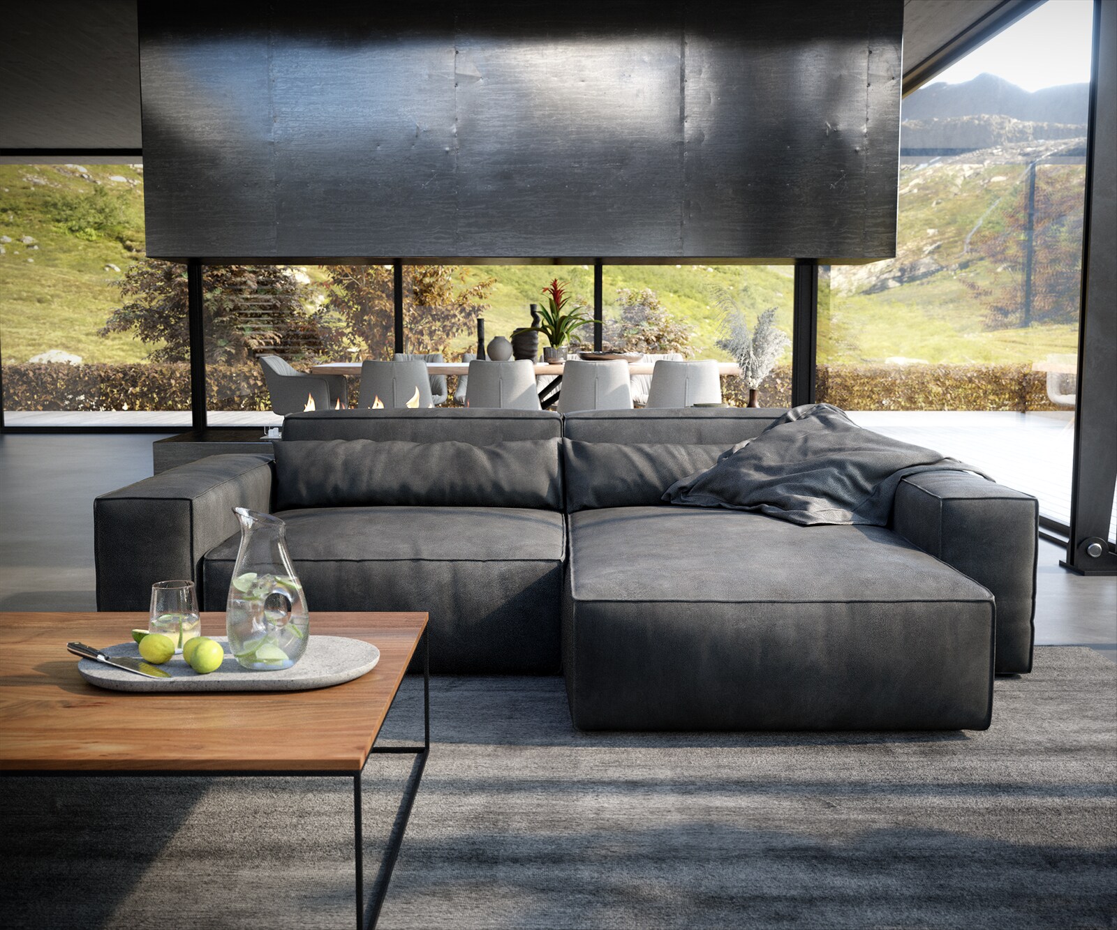 Canapé d'angle Sirpio XL 270x170 cm Cuir synthétique Vintage Anthracite Recamiere variable 1