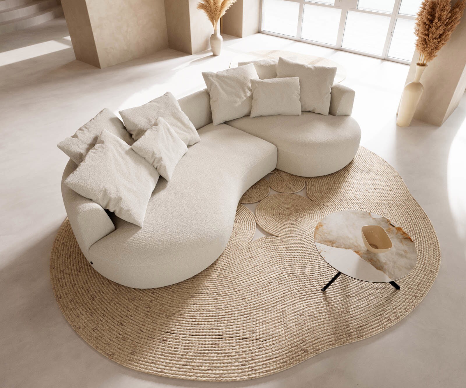 Canapé Edina 330x170 cm Bouclé Crème-Blanc 2 Canapé Edina 330x170 cm Bouclé Crème-Blanc 2