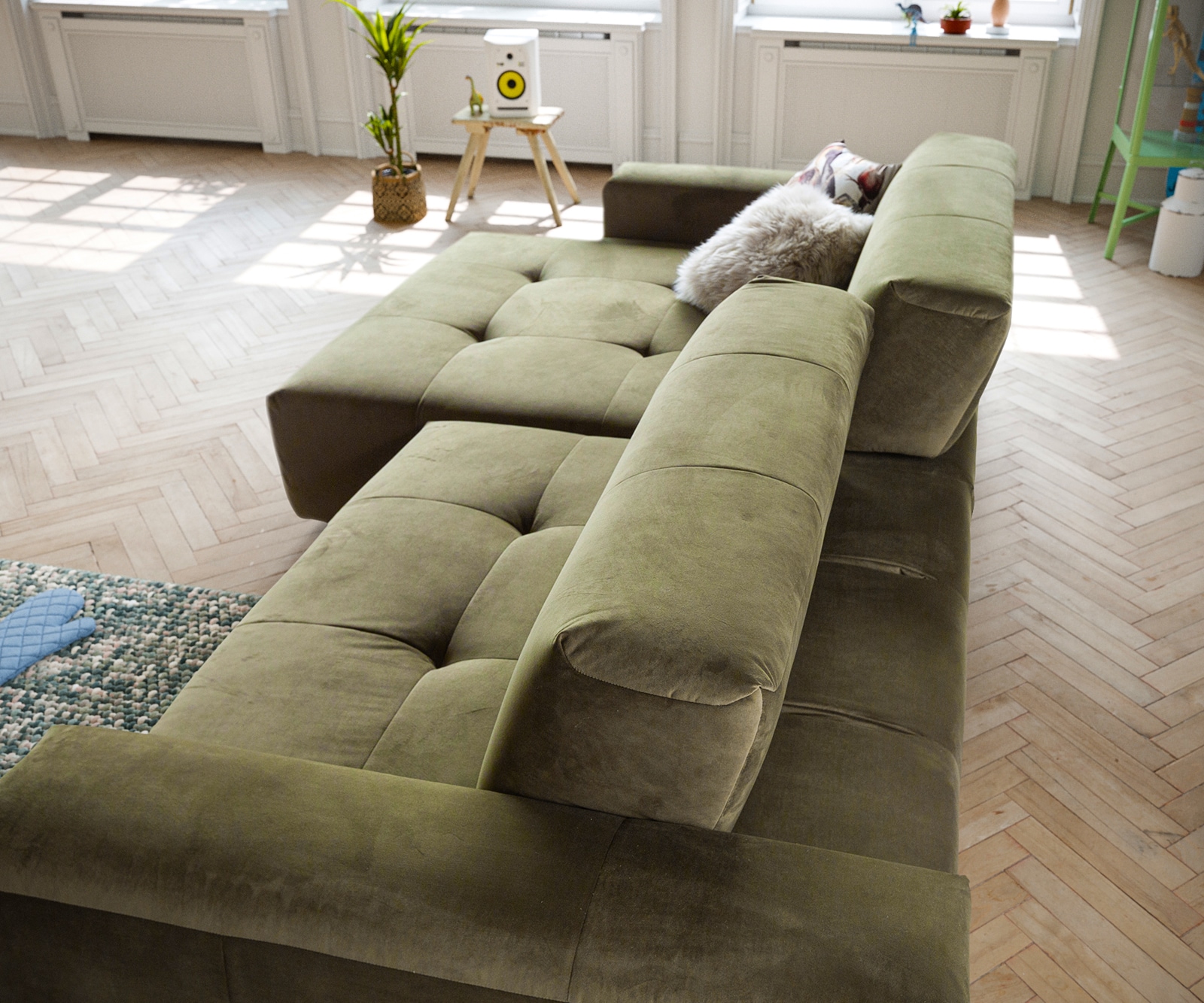 Canapé-d'angle Lazaro 300x160 cm velours olive ottomane à gauche avec réglage de la profondeur d'assise 3 Canapé-d'angle Lazaro 300x160 cm velours olive ottomane à gauche avec réglage de la profondeur d'assise 3