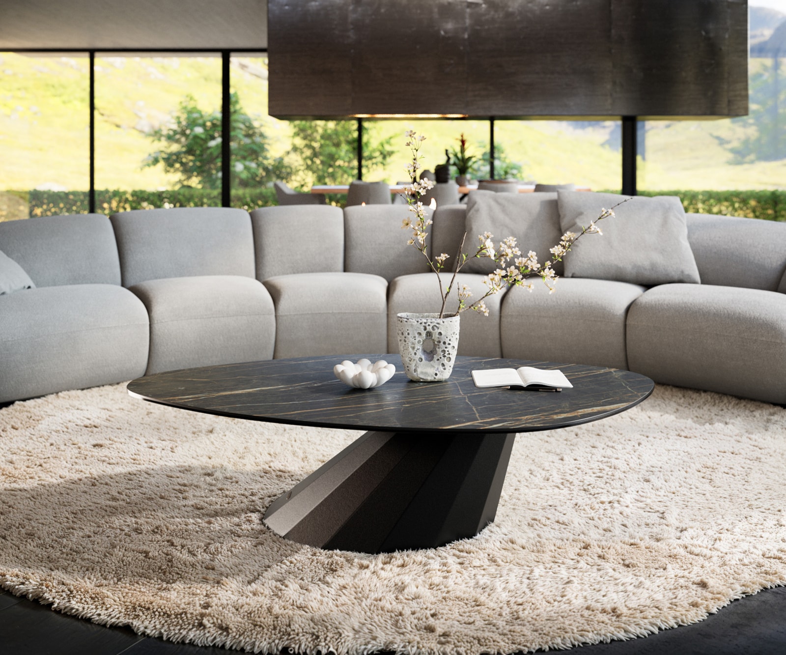 Table basse Edge Organique 140x76 cm céramique Laminam® Noir Desir brun Parabi métal noir 2