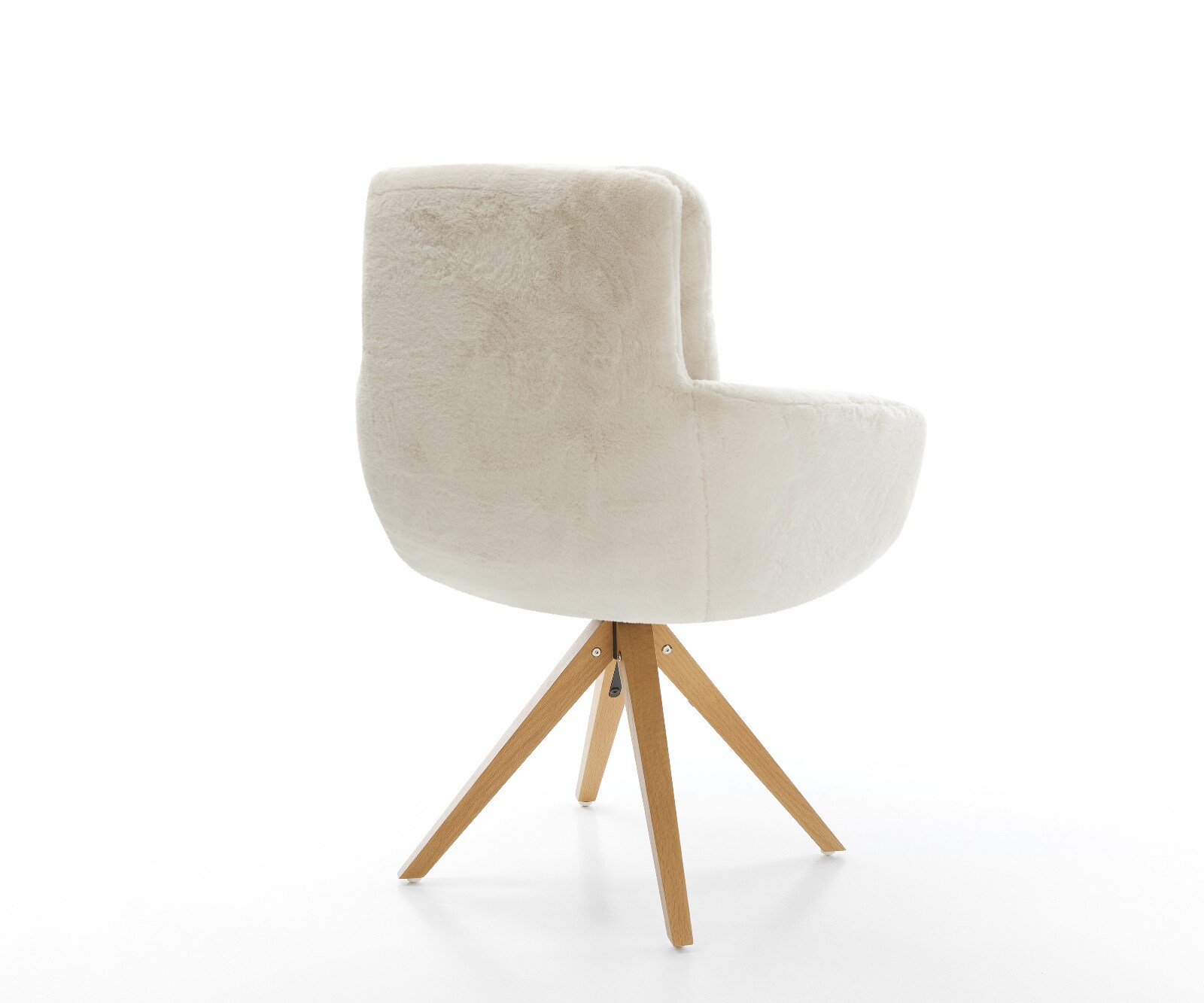 Chaise-pivotante Abelia-Flex avec accoudoirs peluche crème-blanc pied en bois angulaire naturel pivotement sur 180° 4
