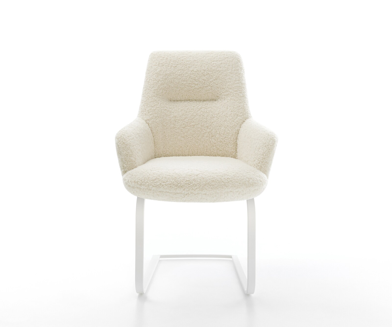 Cantilever Zelia-Flex avec accoudoirs tissu teddy beige pied cantilever plat blanc ressorts ensachés 2