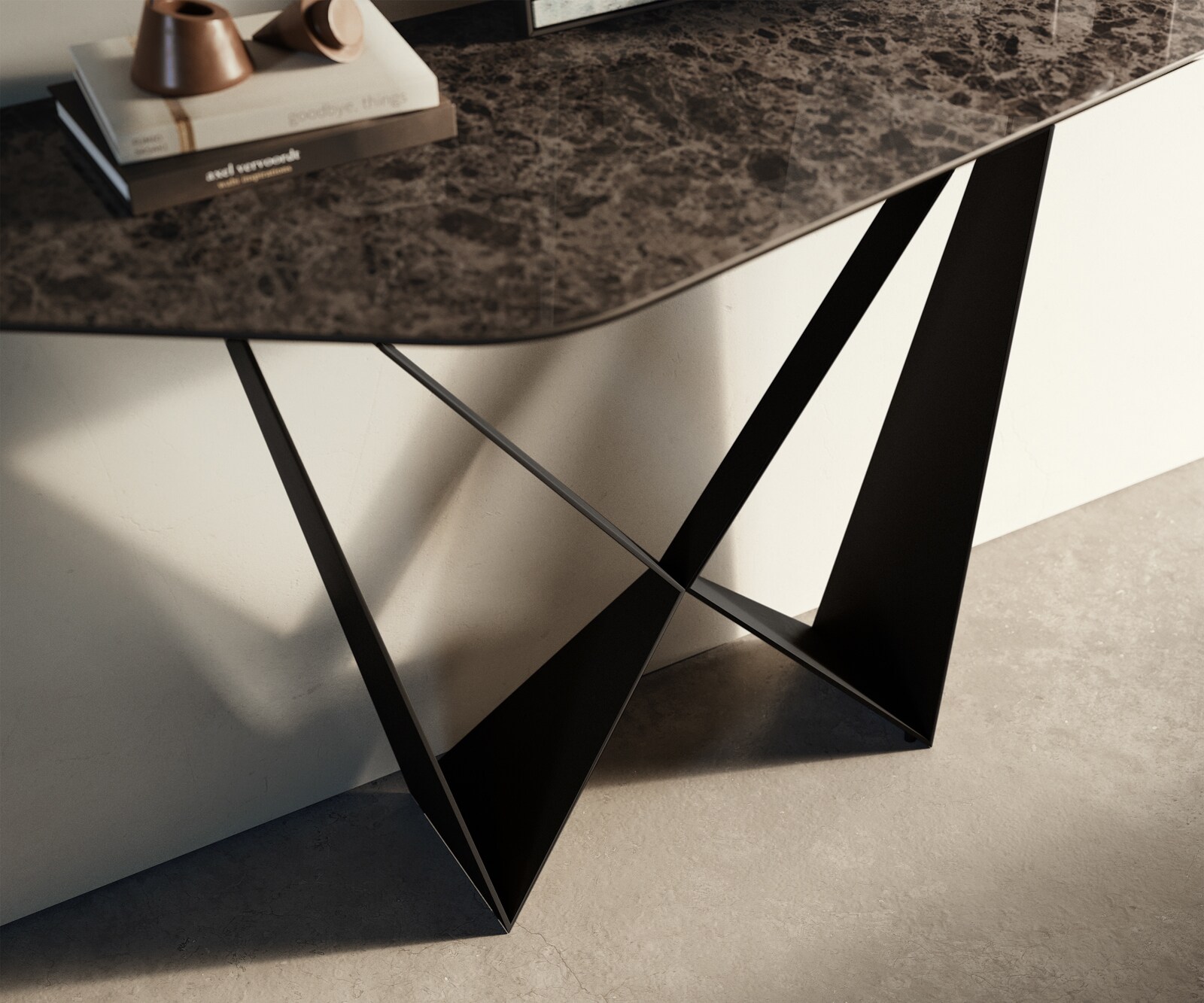 Console Edge Polygonal 140x50 cm Céramique Emperador Extra Lucidato Dunkelbraun Spios Métal Noir 5