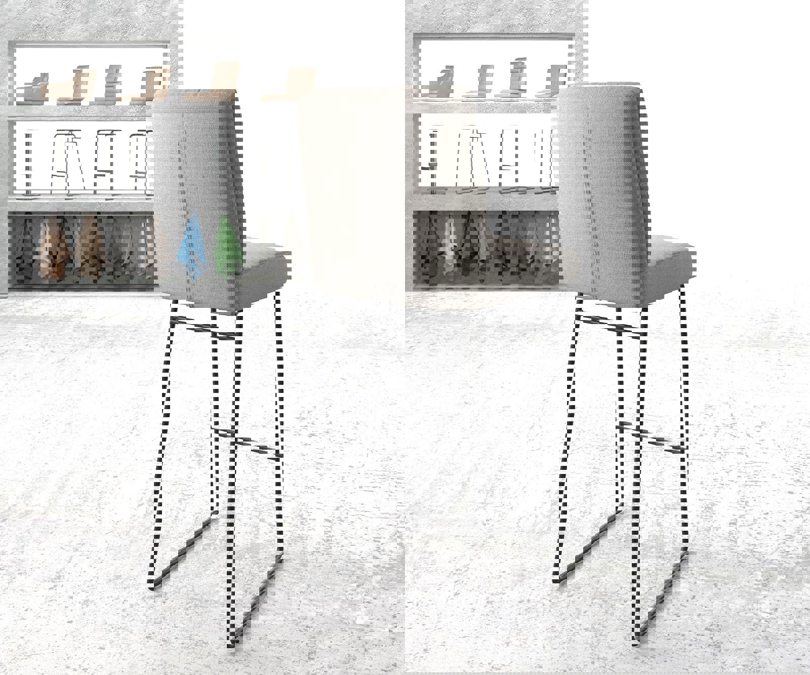 Chaise-de-bar Pela-Flex rayures gris clair cadre de patins métal 2 Chaise-de-bar Pela-Flex rayures gris clair cadre de patins métal 2