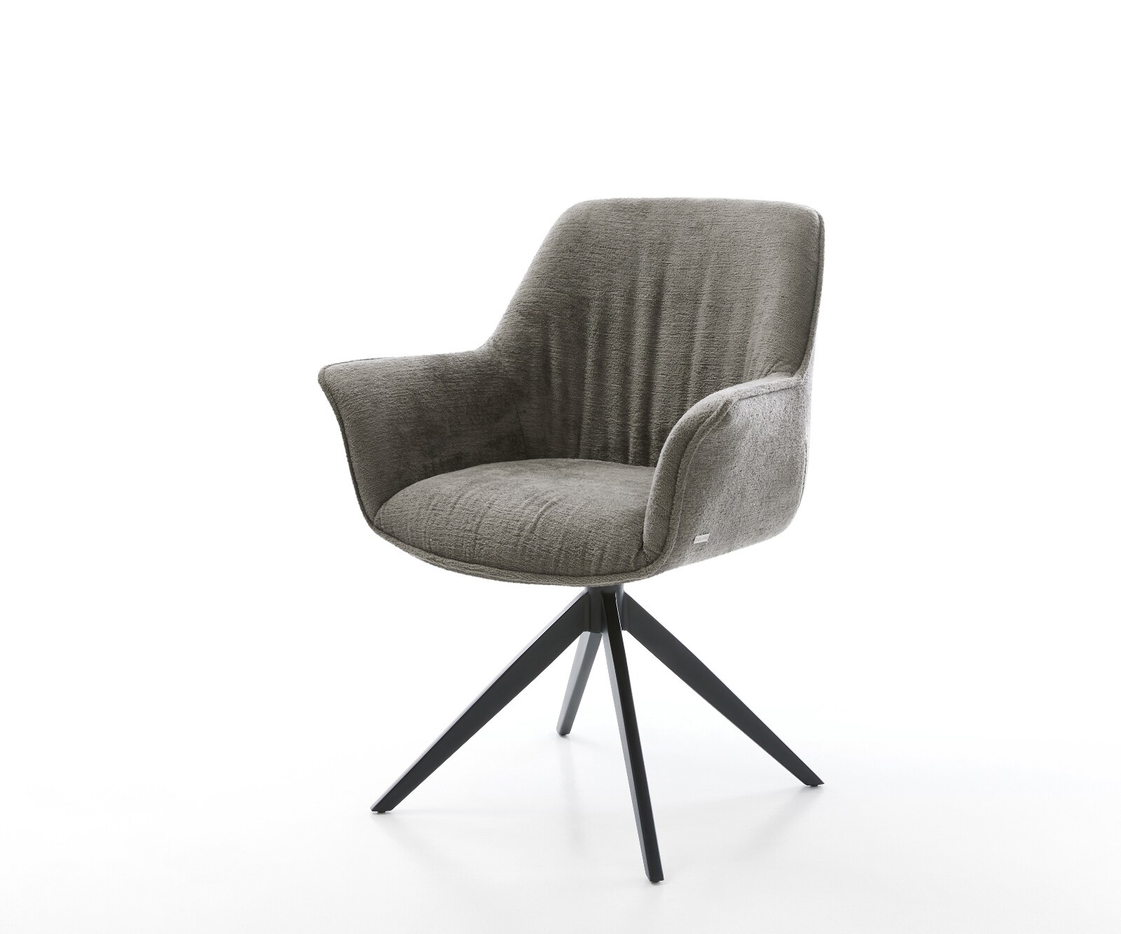 Chaise-pivotante Keila-Flex avec accoudoirs bouclé doux couleur boue pied croisé large noir pivotement sur 360° fonction bascule 1