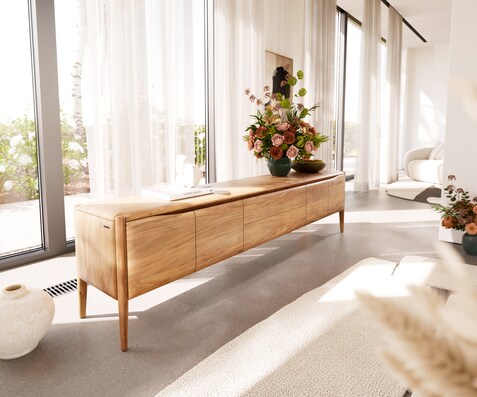 Meuble-TV Simcha 220 cm acacia naturel 4 portes 2 tiroirs
