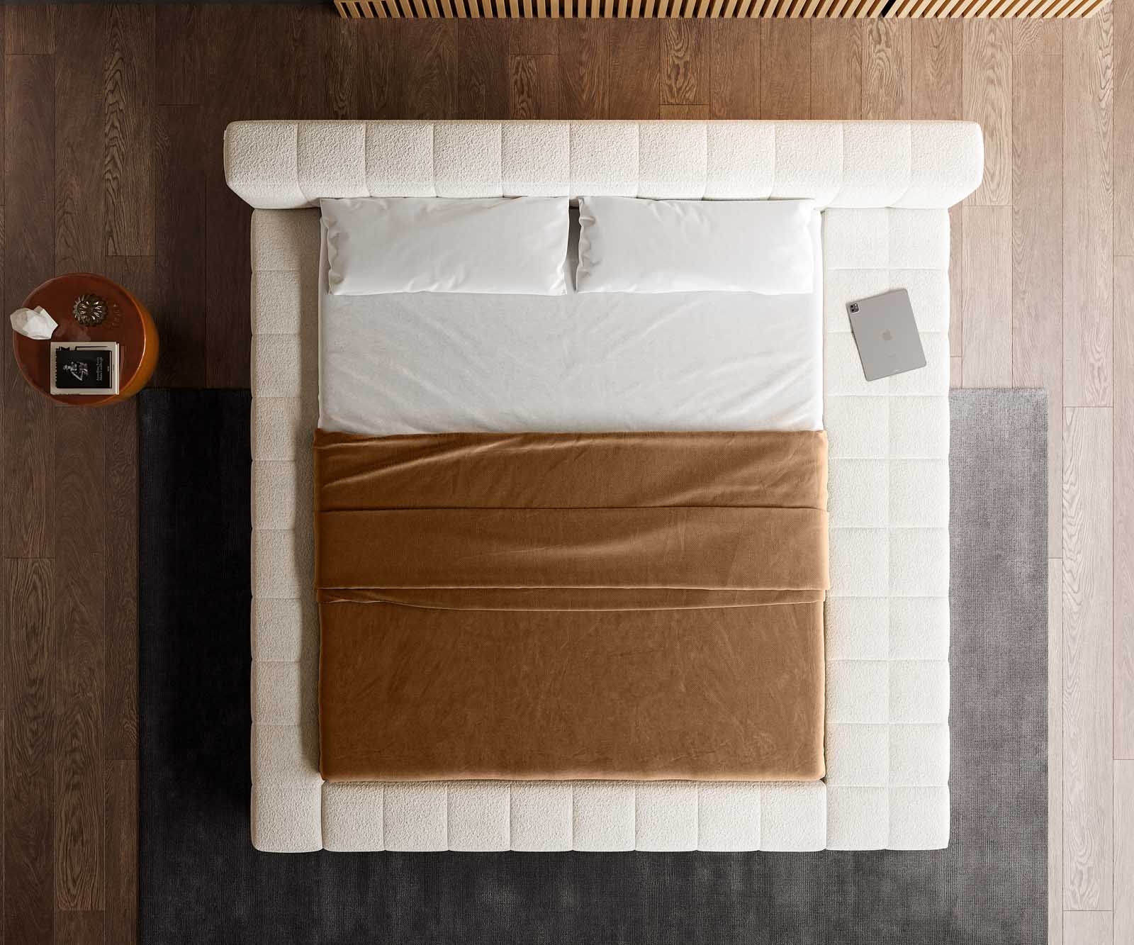 Sommier-Espazio 180x200 cm Bouclé Crème-Blanc avec espace de rangement 5