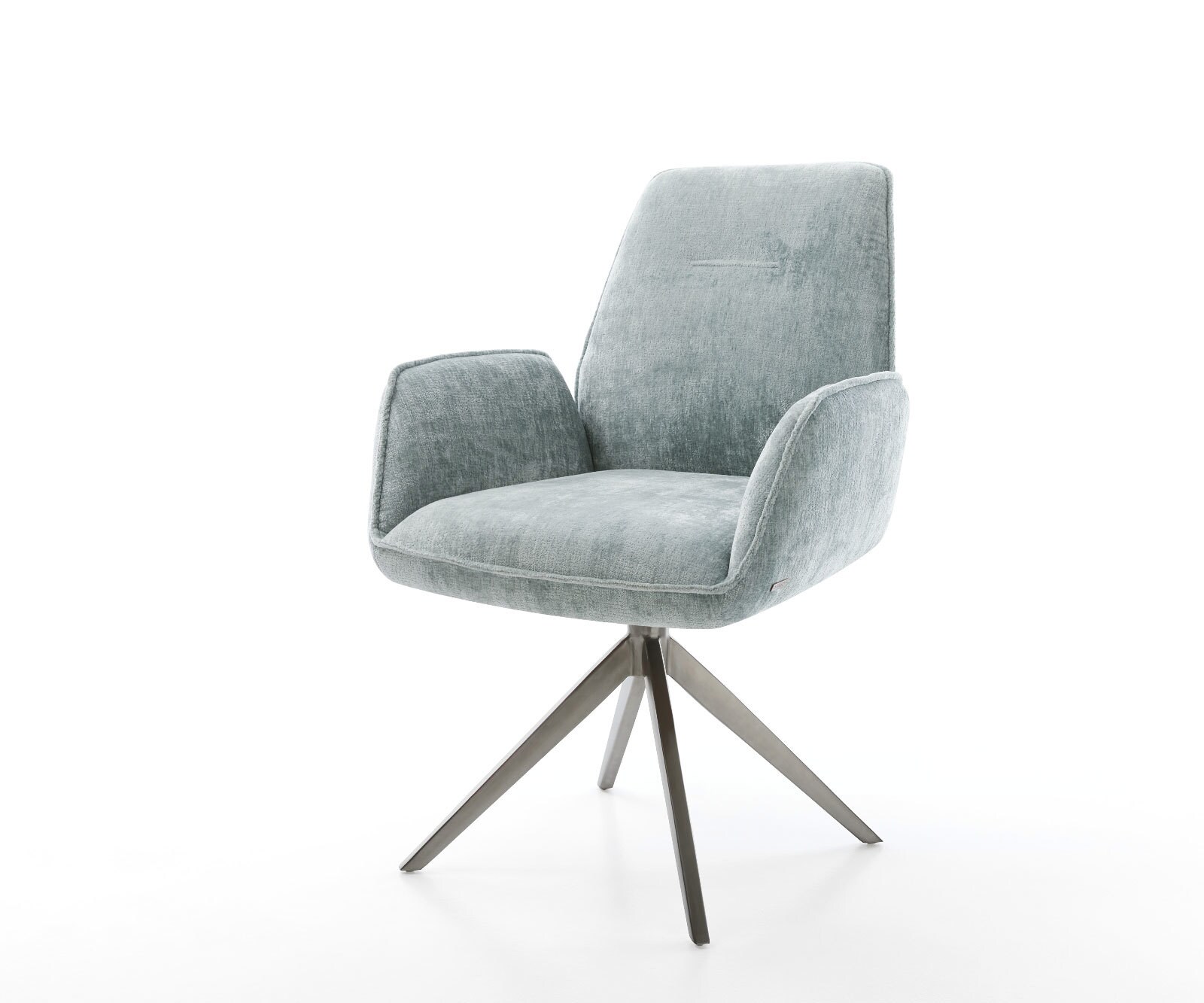 Chaise-pivotante Zoa-Flex chenille bleu pastel pied croisé large grafiete pivotement sur 360° fonction bascule ressorts ensachés 1