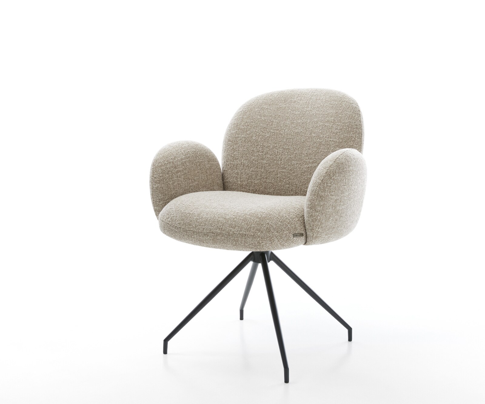 Chaise-de-salle-à-manger Nube-Flex avec accoudoirs tissu tissé doux beige pied croisé conique noir resorts ensachés 1