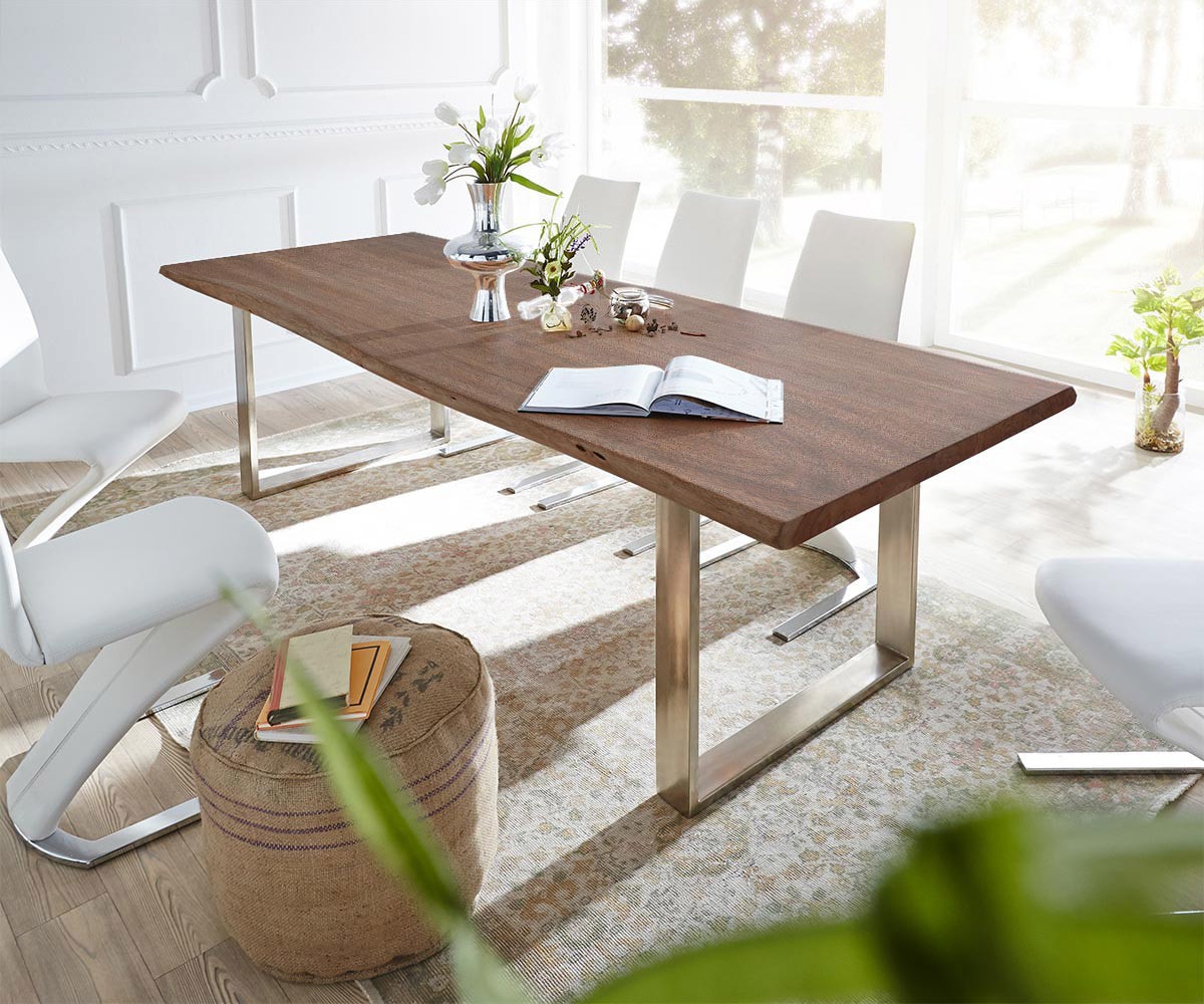 Plateau-de-table-à-manger Edge 300x100cm acacia marron Live-Edge 4