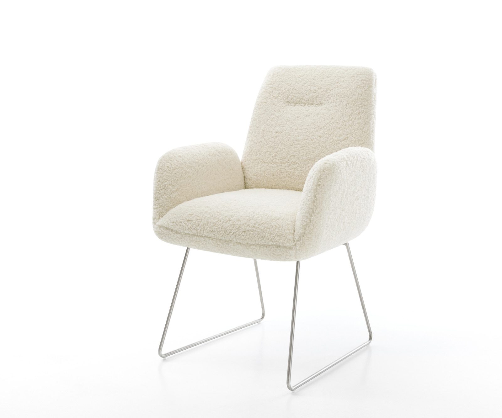 Chaise-de-salle-à-manger Zoa-Flex tissu teddy beige pied trapèze acier inoxydable resorts ensachés