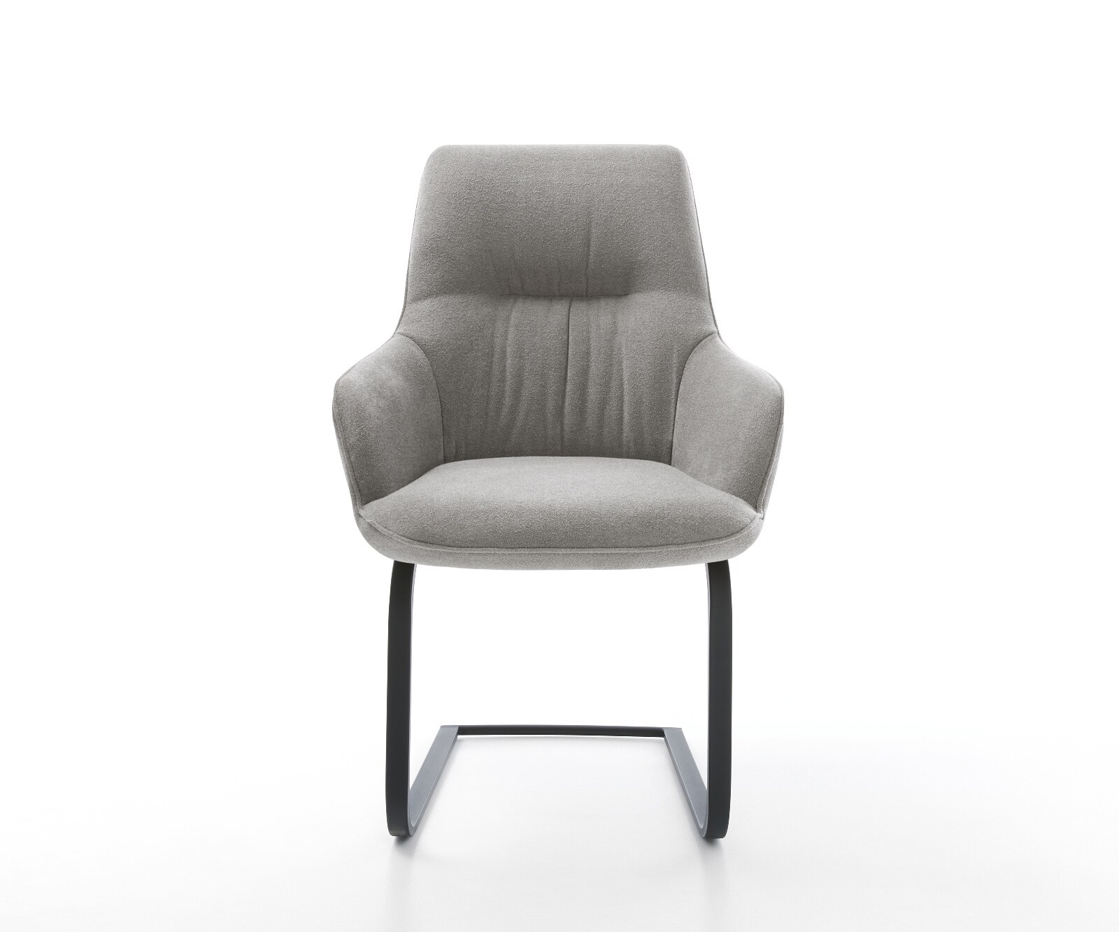 Cantilever Zelia-Flex avec accoudoirs tissu structuré doux gris pied cantilever plat noir ressorts ensachés 2