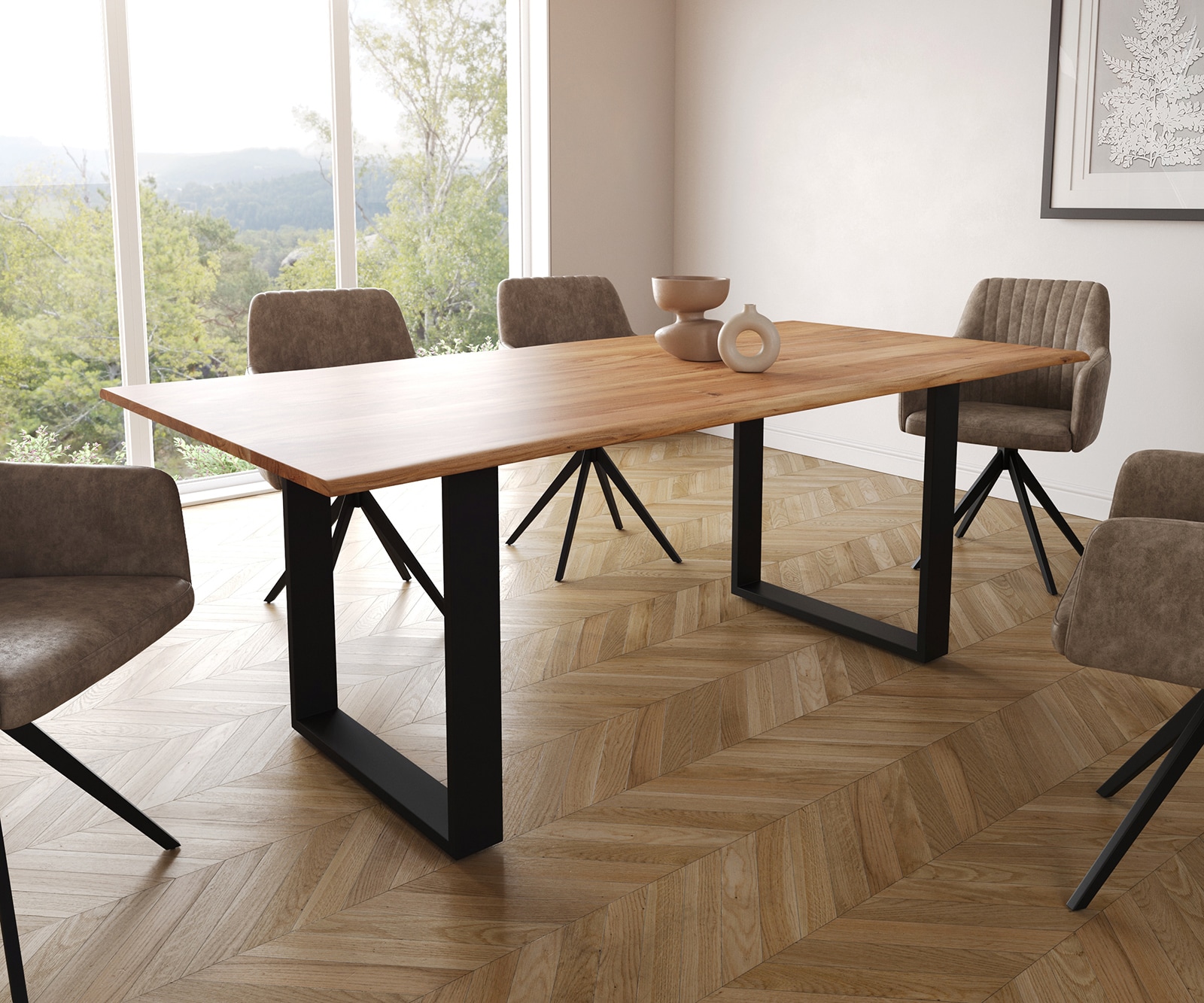 Table à manger Edge 200x100 S acacia naturel patin noir Live-Edge Table à manger Edge 200x100 S acacia naturel patin noir Live-Edge