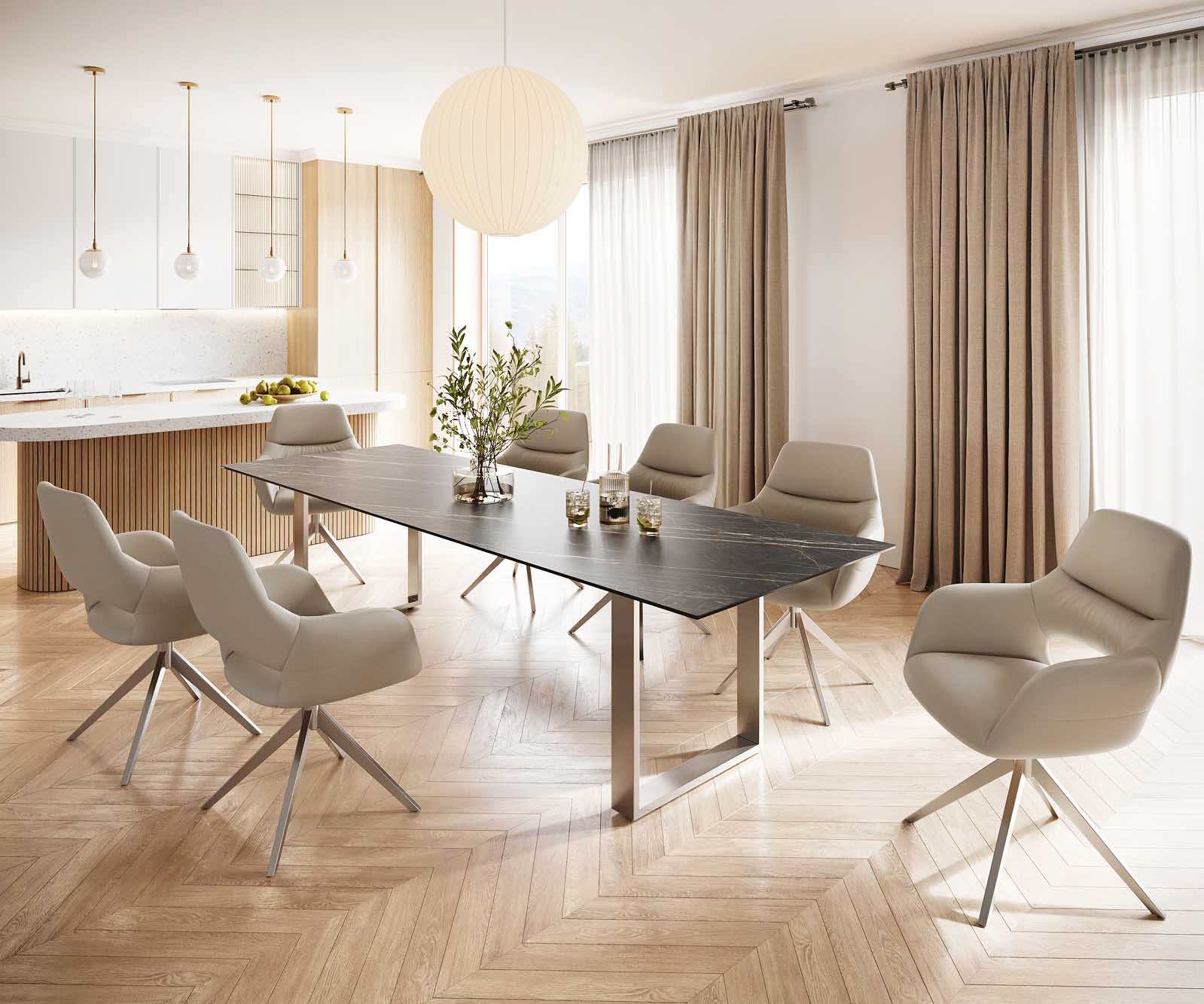 Table-à-manger Edge 300x100 céramique Laminam® noir desir brun inox étroit 6