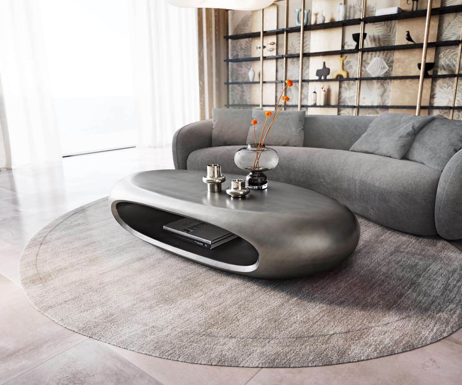 Table-basse Sinor 140x65 cm Argent métallisé