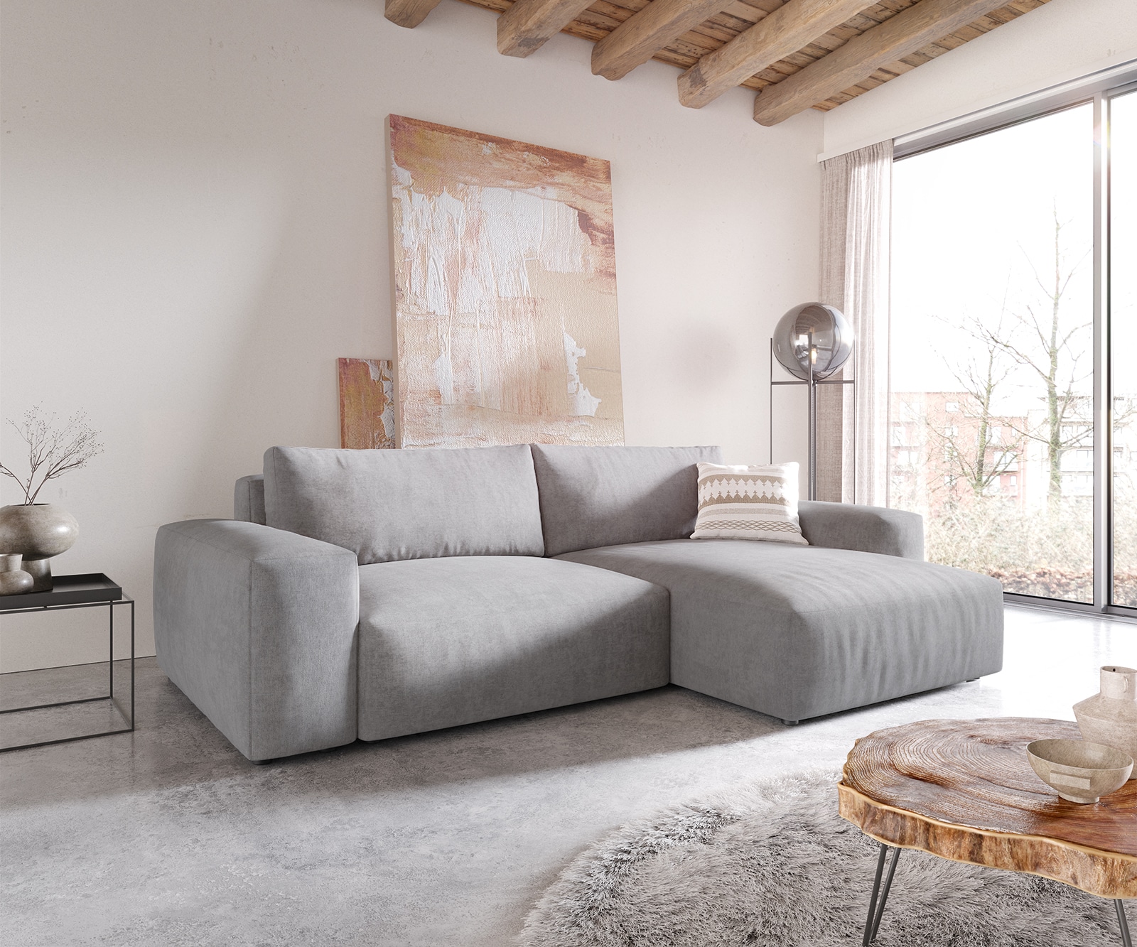 Canapé d'angle Lanzo XL 270x180 cm Microfibre Gris Recamière variable Canapé d'angle Lanzo XL 270x180 cm Microfibre Gris Recamière variable