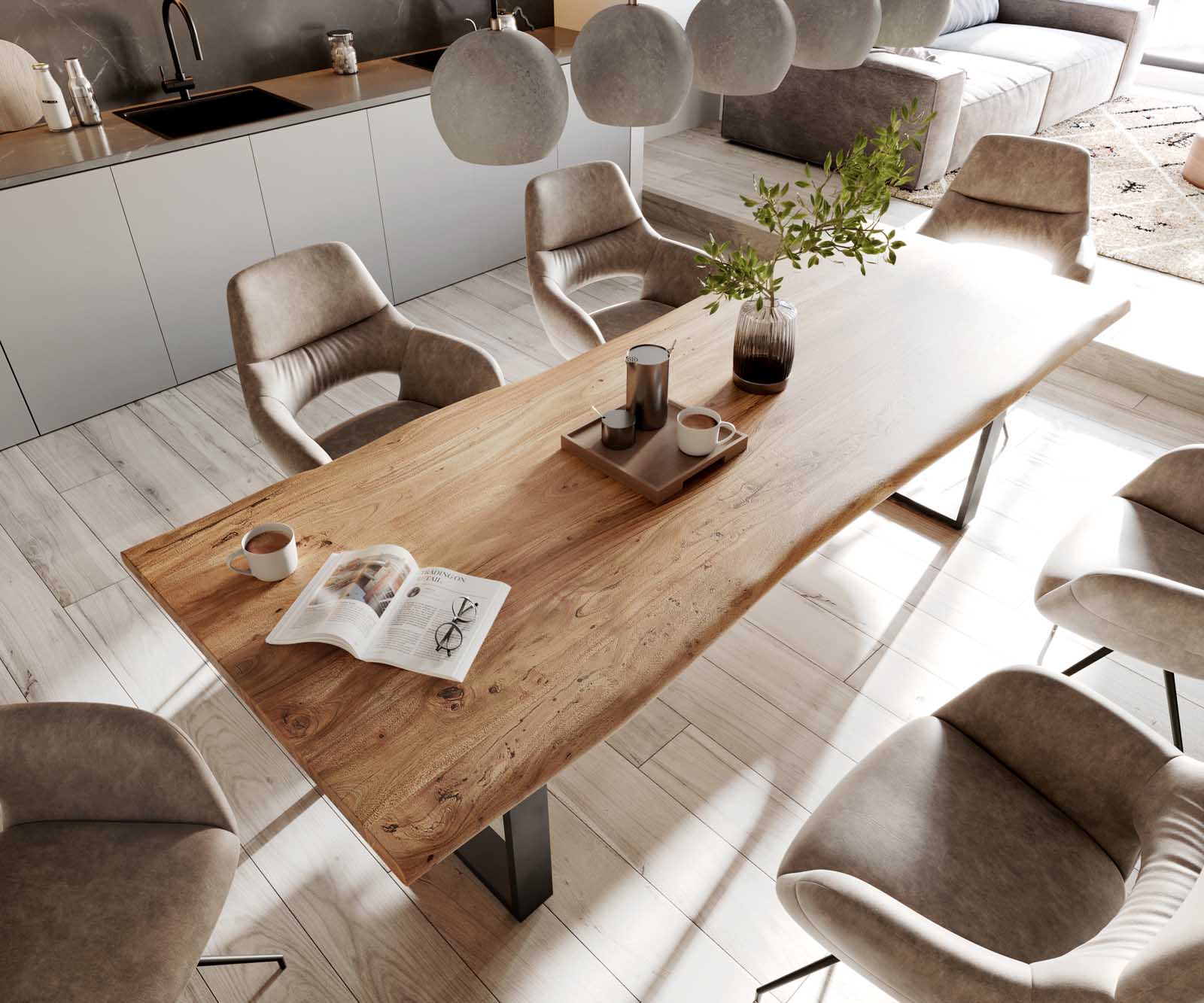 Table de salle à manger Edge 260x100 acacia naturel métal noir Live-Edge 3