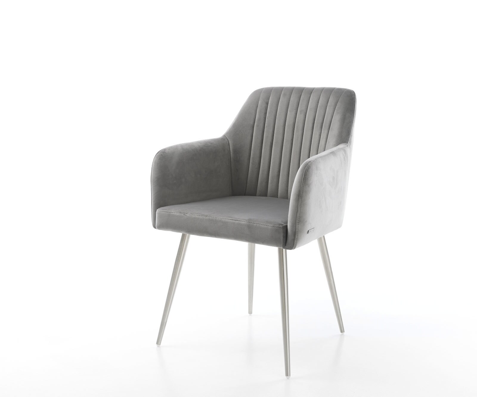 Chaise-de-salle-à-manger Greg-Flex velours gris 4 pieds coniques acier inoxydable brossé ressorts ensachés