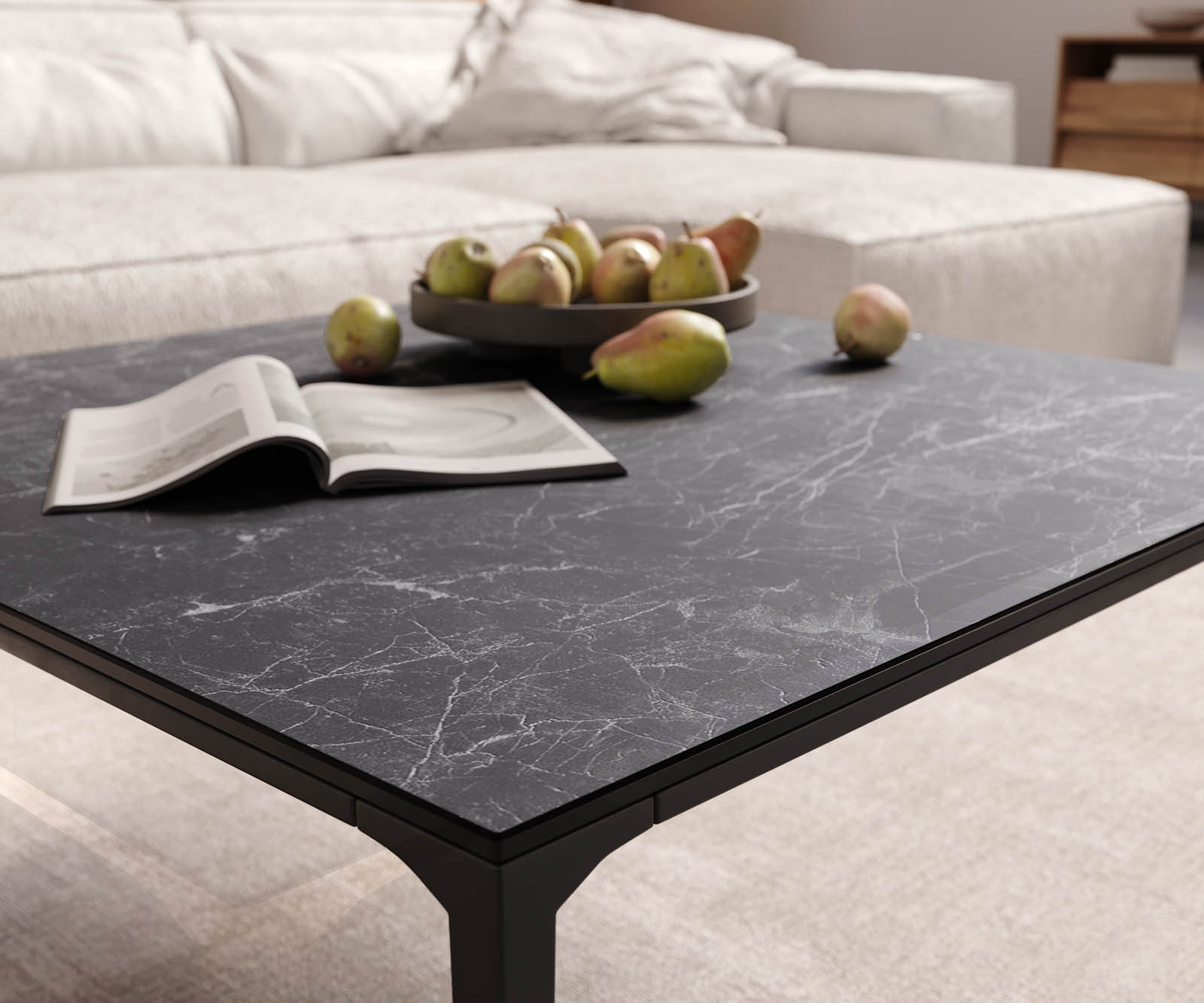 Table-basse Levente 85x85 cm Céramique Laminam®Nero Greco Gris Piétement Métal Noir 5
