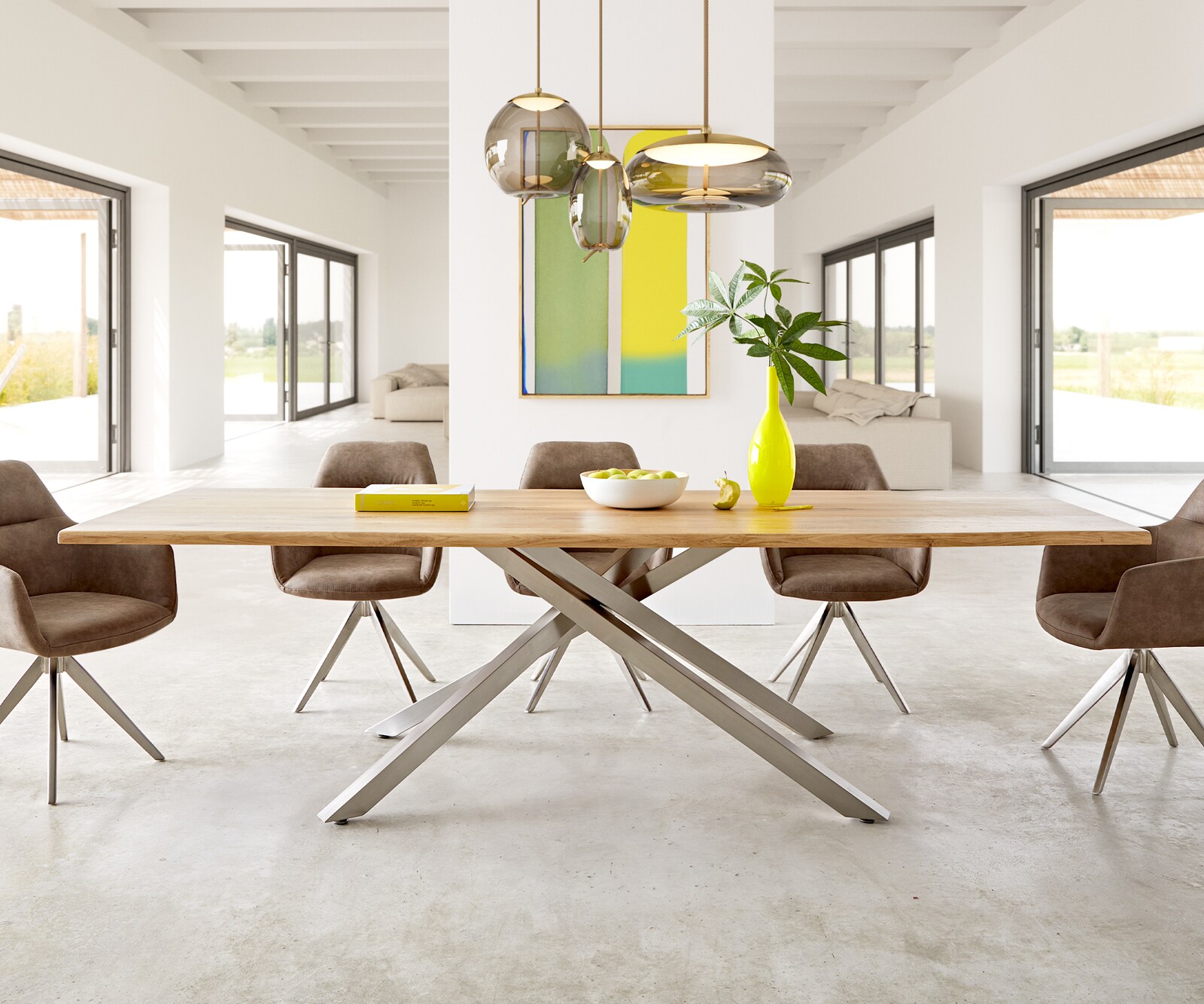 Table à manger Edge 260x100x2,5-3 chêne nature cadre croisé rectangle acier inoxydable Live-Edge 1