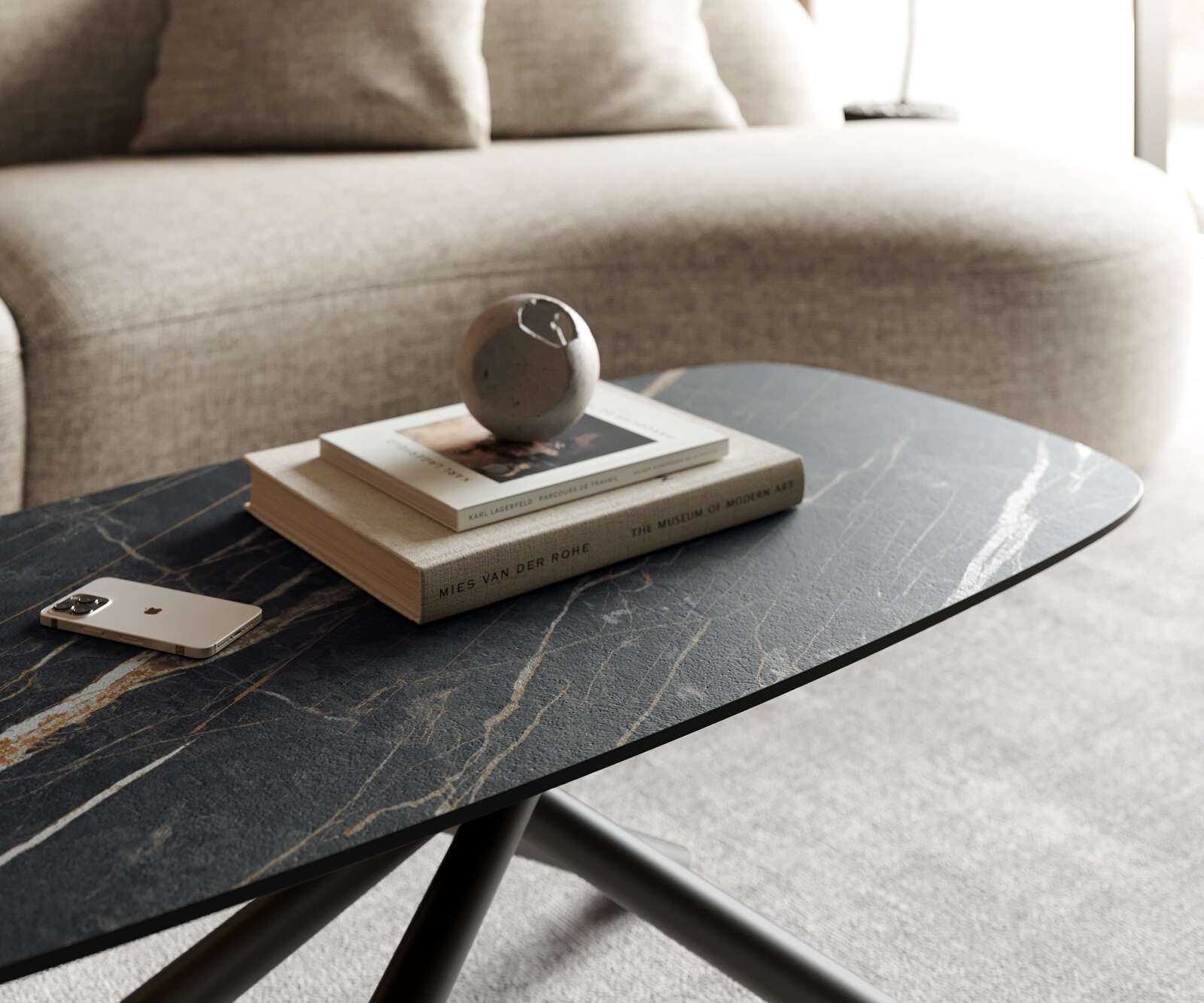Table basse Edge Boot 100x50 cm céramique Laminam® Noir Desir brun Sarity métal noir 5