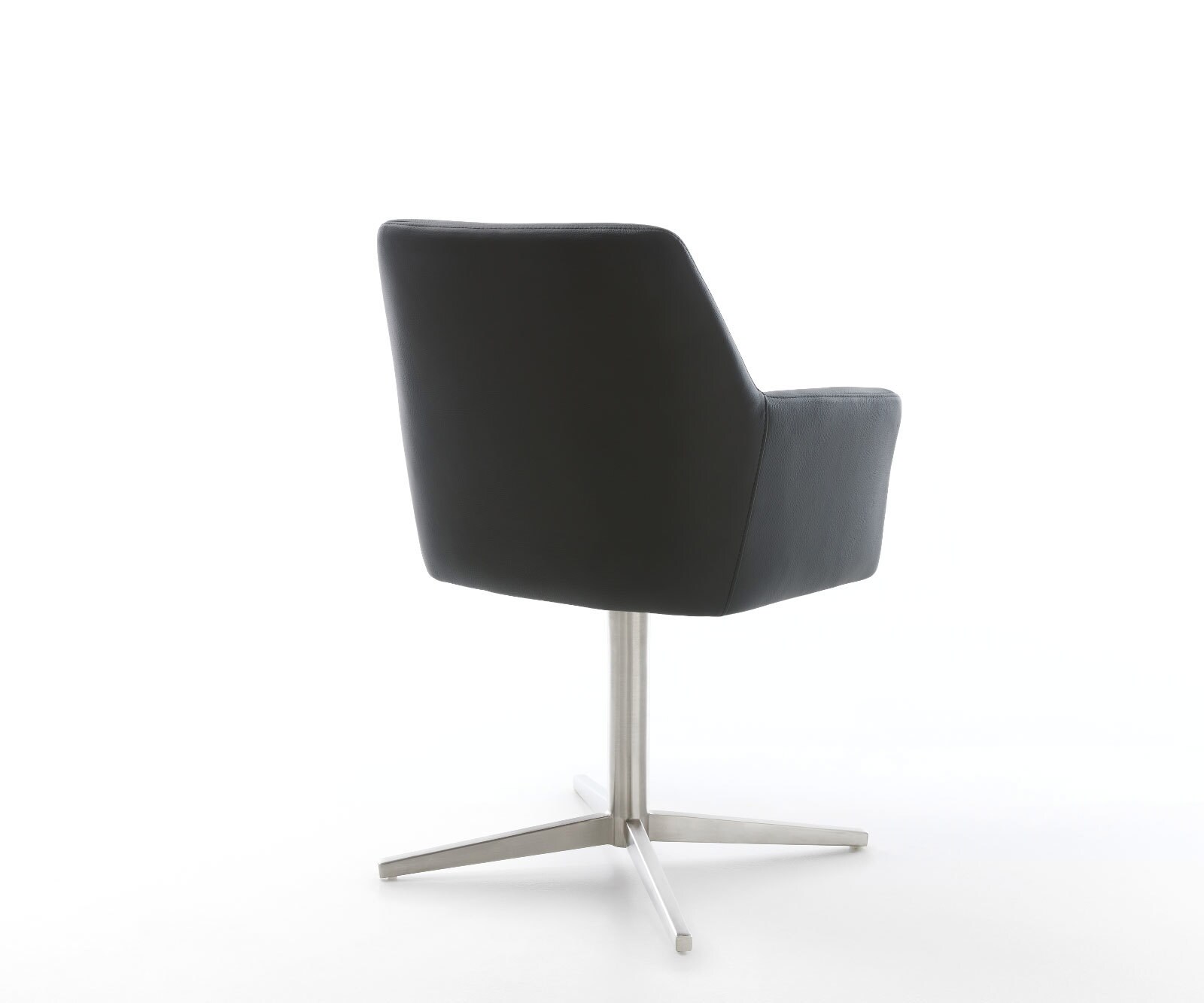 Chaise-pivotante Xana-Flex avec accoudoirs cuir de vache noir pied de chaise 4 branches acier inoxydable brossé pivotement sur 360° ressorts ensachés 4