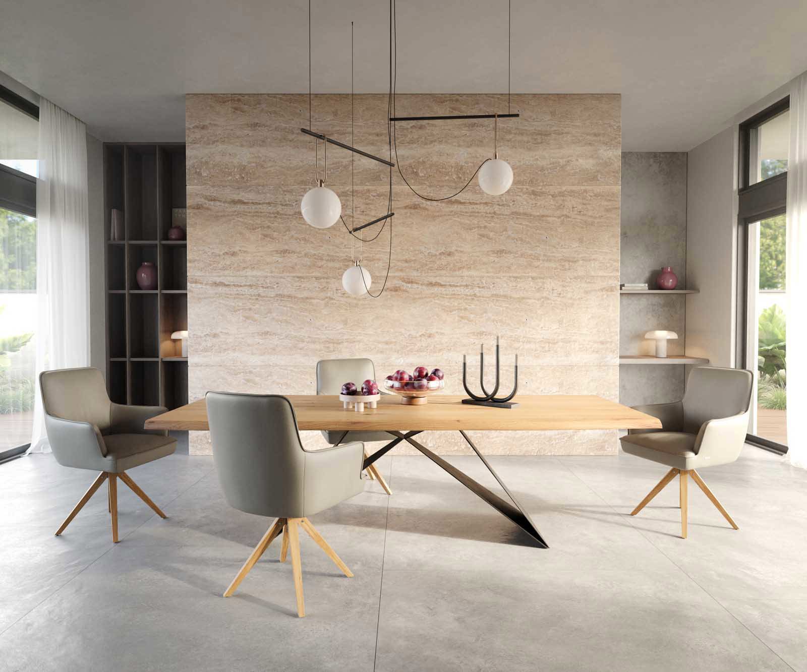 Chaise-pivotante Heira-Flex avec accoudoirs cuir de vache couleur boue pied en bois angulaire naturel pivotement sur 180° ressorts ensachés 4 Chaise-pivotante Heira-Flex avec accoudoirs cuir de vache couleur boue pied en bois angulaire naturel pivotement sur 180° ressorts ensachés 4