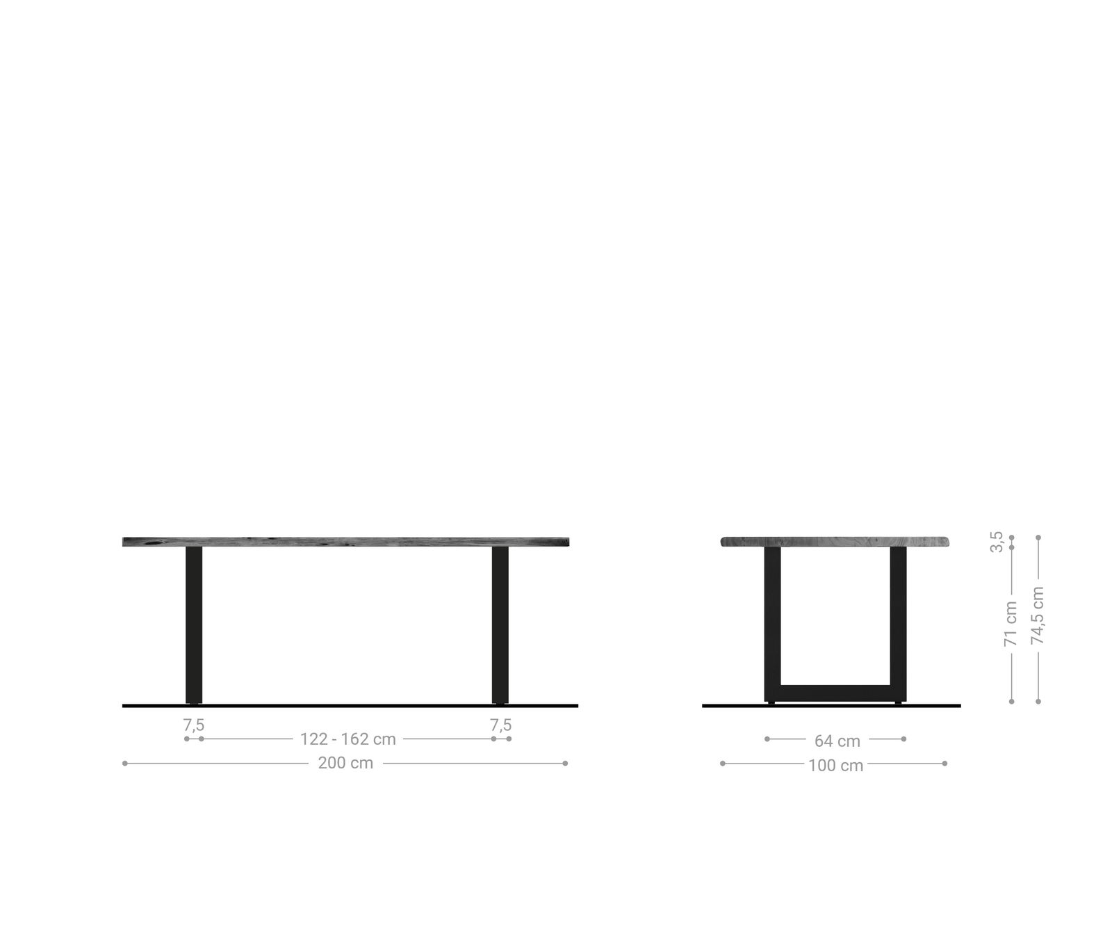 Table-à-manger Edge 200x100 acacia marron acier inoxydable large Live-Edge 5