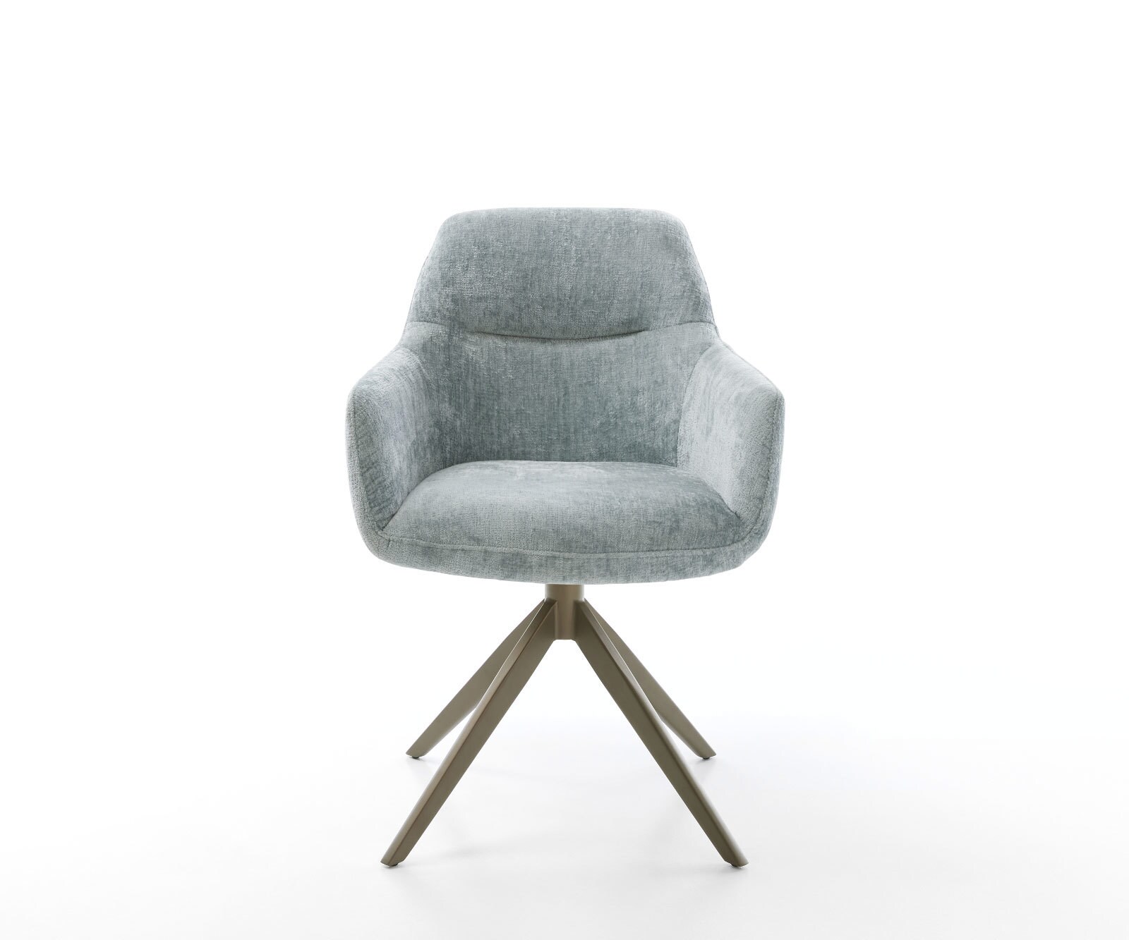 Chaise-pivotante Pejo-Flex chenille bleu pastel pied croisé large aspect titane pivotement sur 360° ressorts ensachés 1