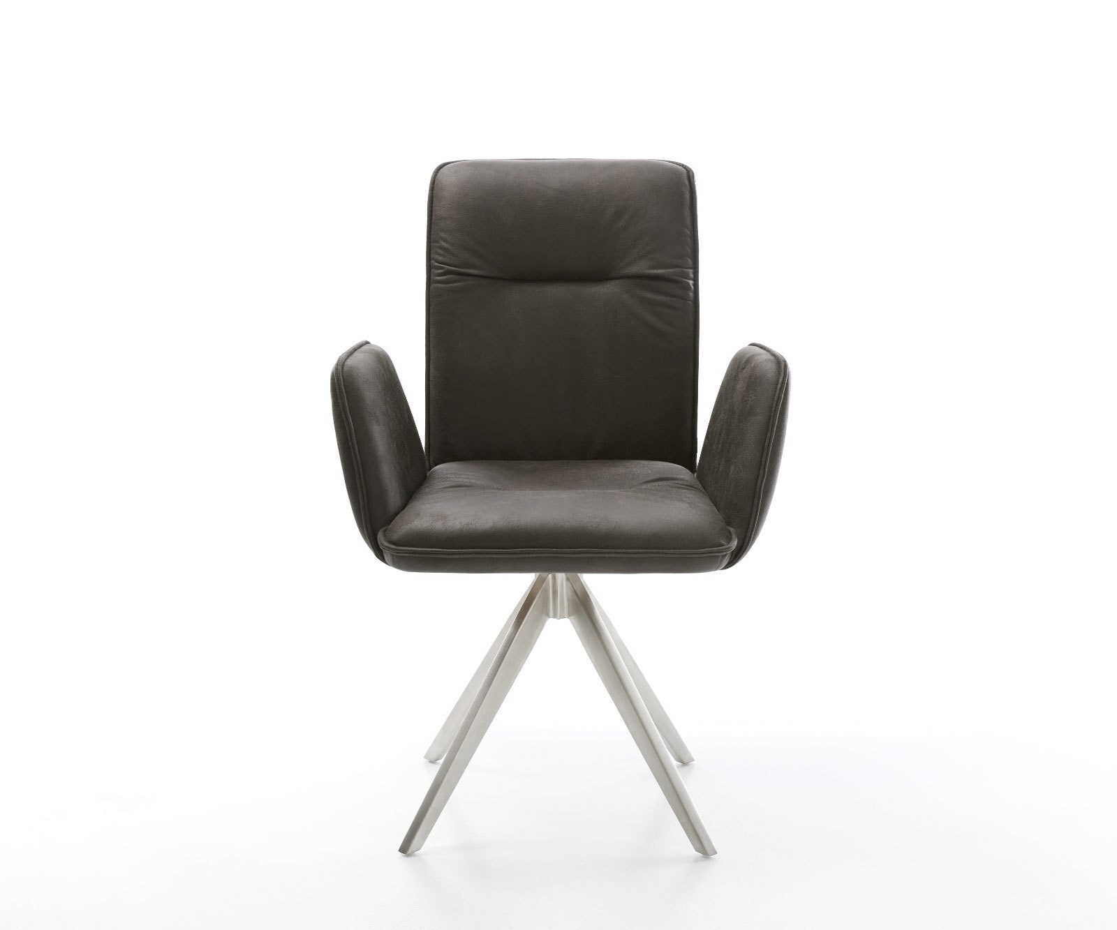 Chaise-de-salle-à-manger Vinja-Flex microvelours anthracite vintage pied croisé angulaire acier inoxydable brossé 1