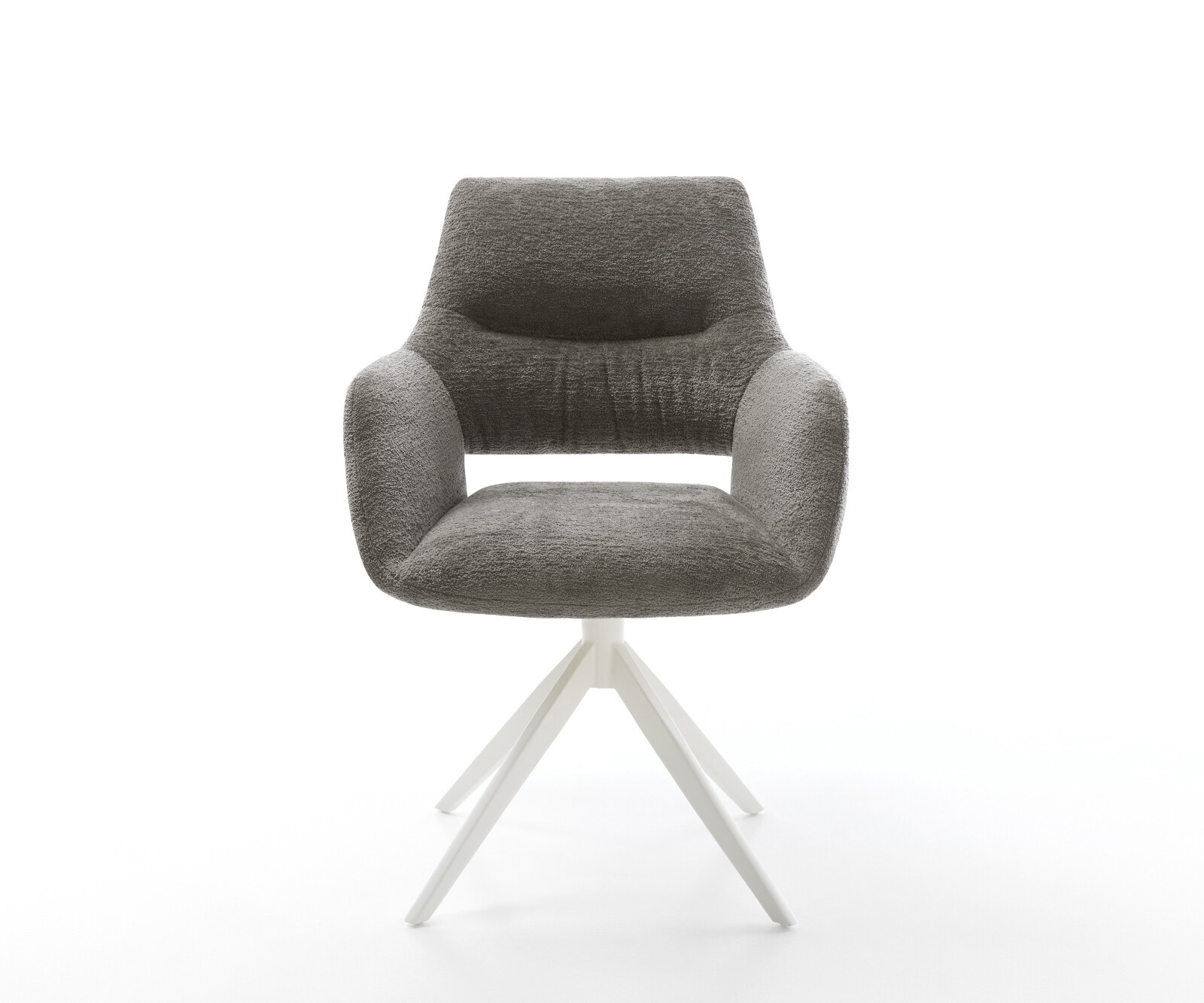 Chaise-pivotante Yago-Flex avec accoudoirs bouclé doux couleur boue pied croisé large blanc pivotement sur 360° fonction bascule resorts ensachés 2