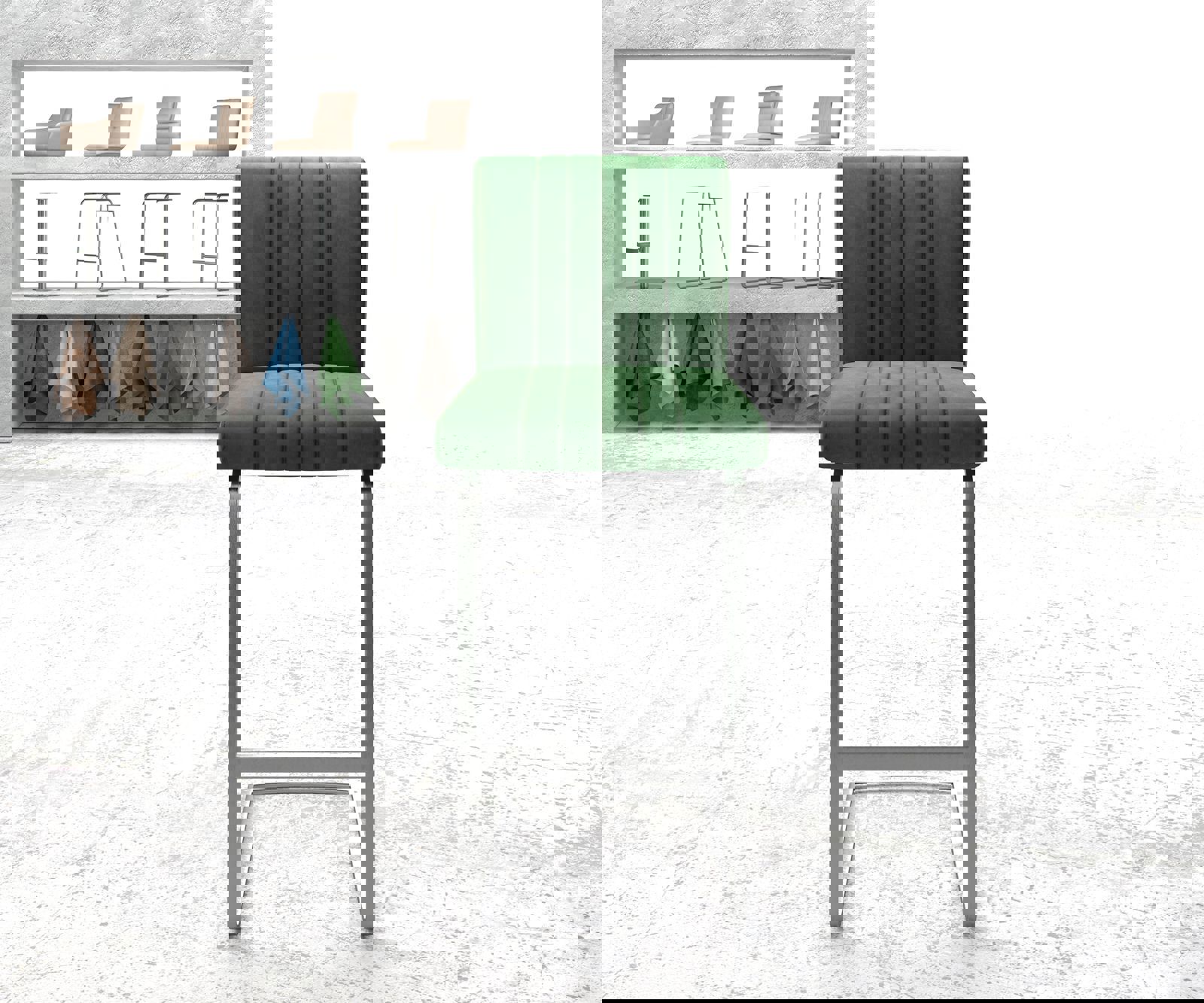 Chaise-de-bar Luiga-Flex velours vert chaise cantilever acier plat inoxydable 1 Chaise-de-bar Luiga-Flex velours vert chaise cantilever acier plat inoxydable 1