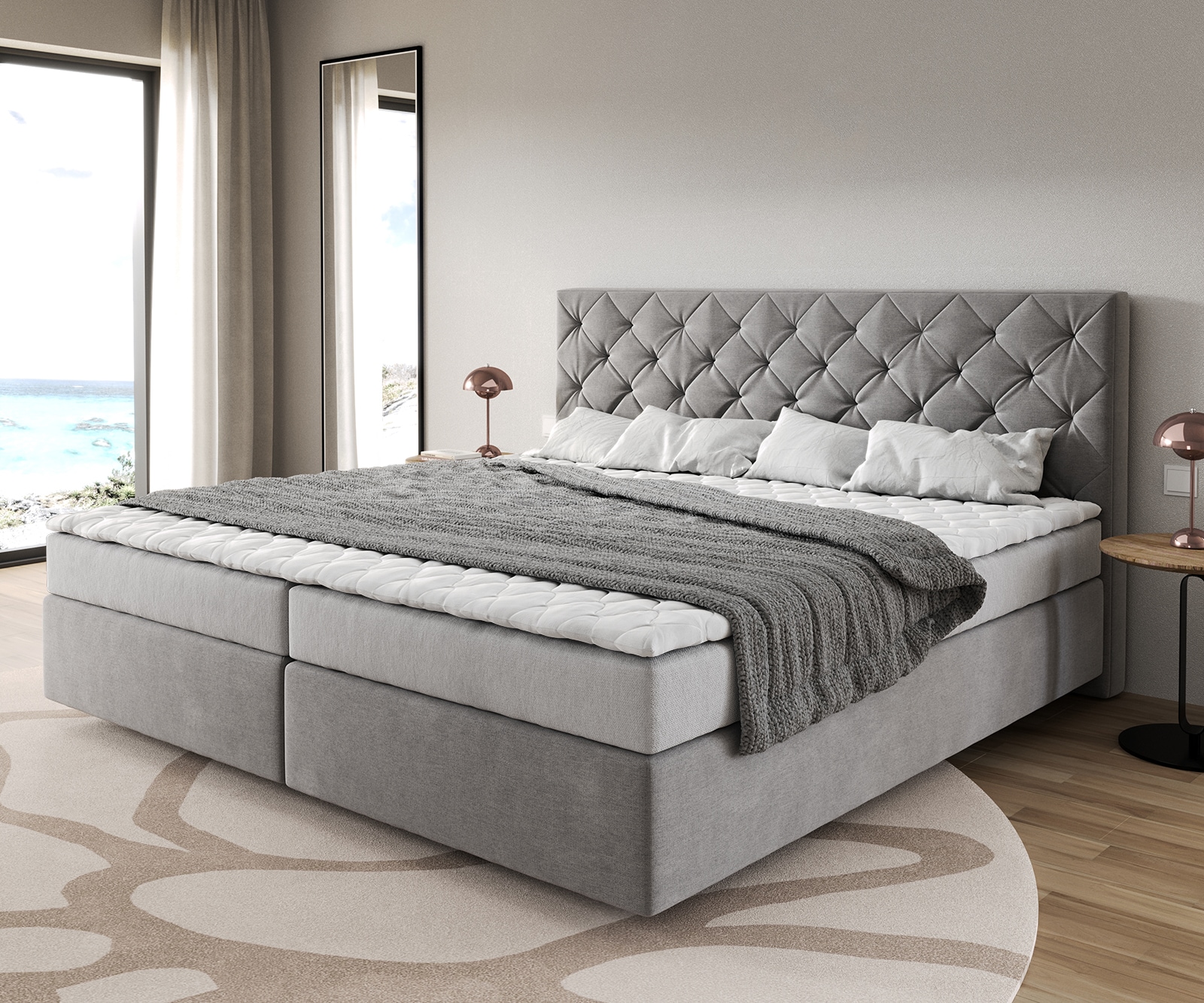 Lit-à-sommier-tapissier Dream-Great Microfibre Gris 200x200 cm Matelas Bonell Surmatelas PU 1