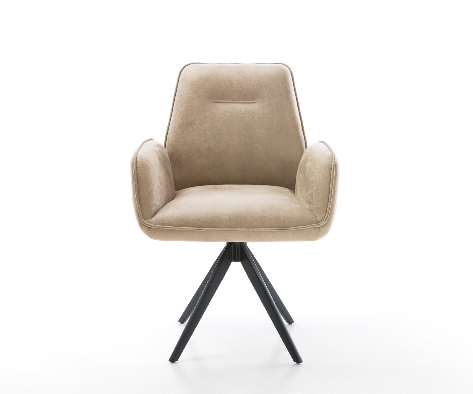 Chaise-de-salle-à-manger Zoa-Flex microvelours beige vintage pied croisé angulaire noir ressorts ensachés 1