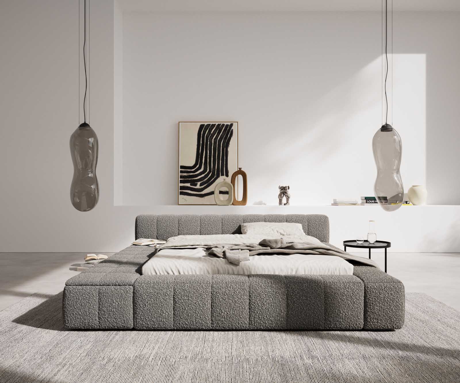 Sommier-rembourré Espazio 140x200 cm Bouclé gris argenté avec espace de rangement 3