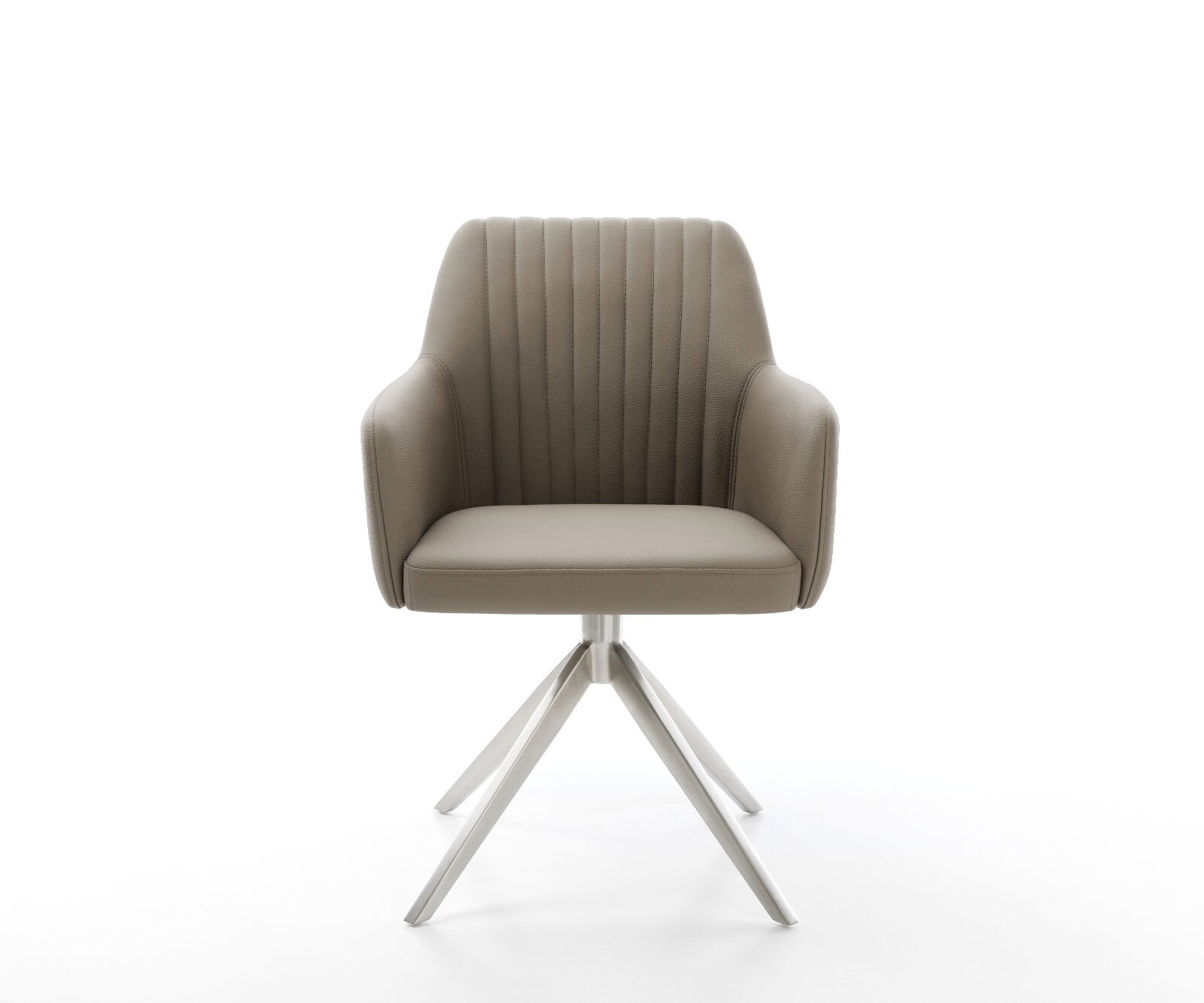 Chaise-pivotante Greg-Flex cuir de vache couleur boue pied croisé large acier inoxydable brossé pivotement sur 360° fonction bascule ressorts ensachés 1