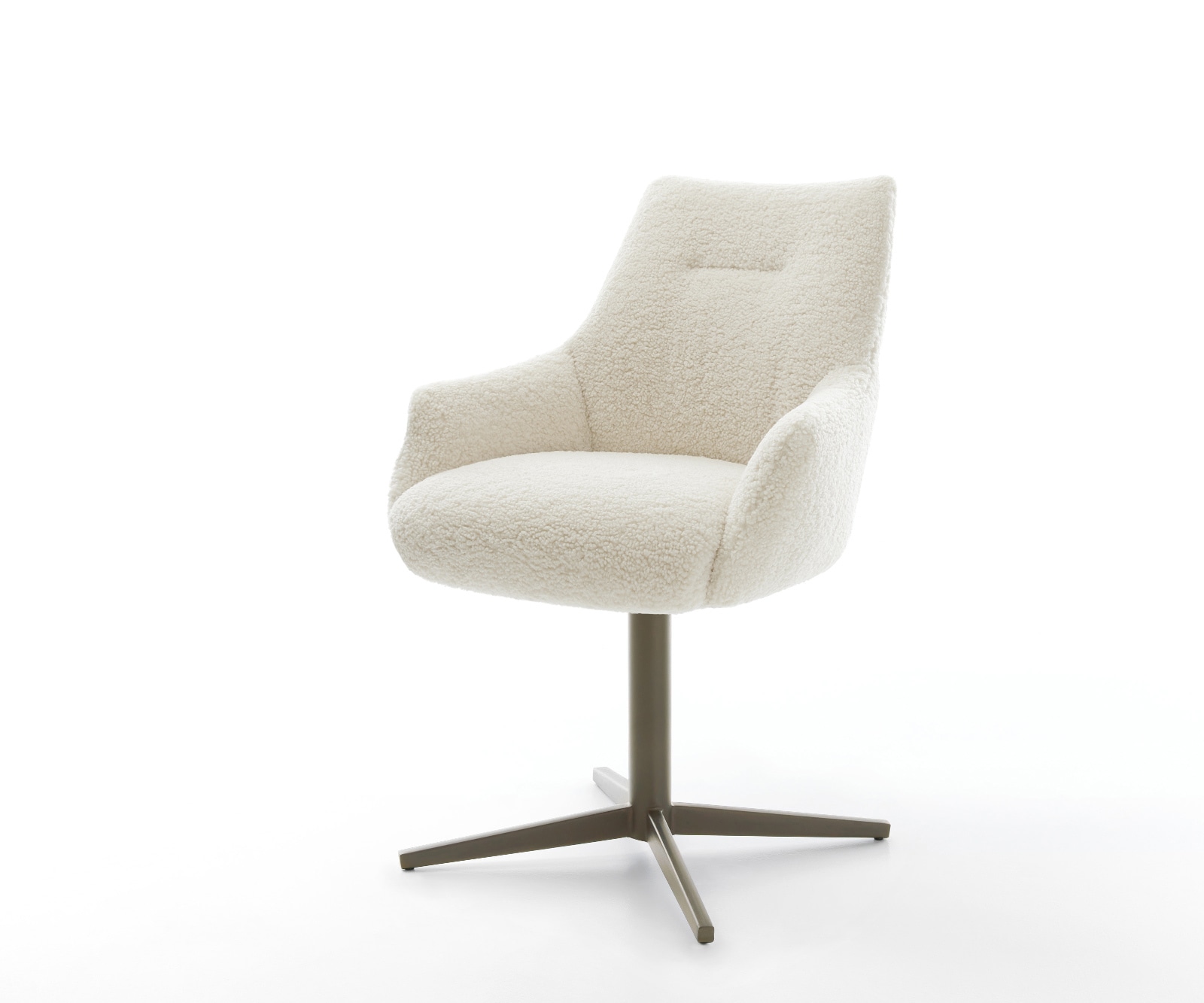Chaise-pivotante Alja-Flex avec accoudoirs tissu teddy beige pied de chaise 4 branches aspect titane pivotement sur 360° ressorts ensachés