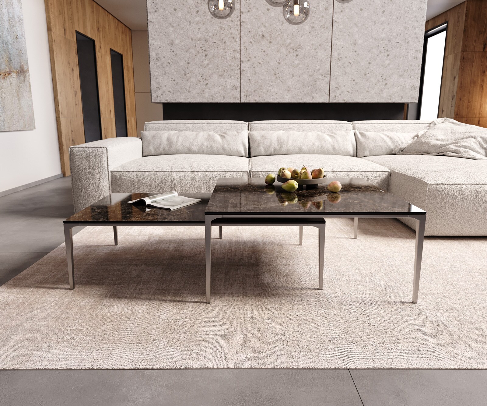 Table-basse Levente 110x60 cm Céramique Emperador Extra Lucidato Marron foncé Piétement inox Argent 6