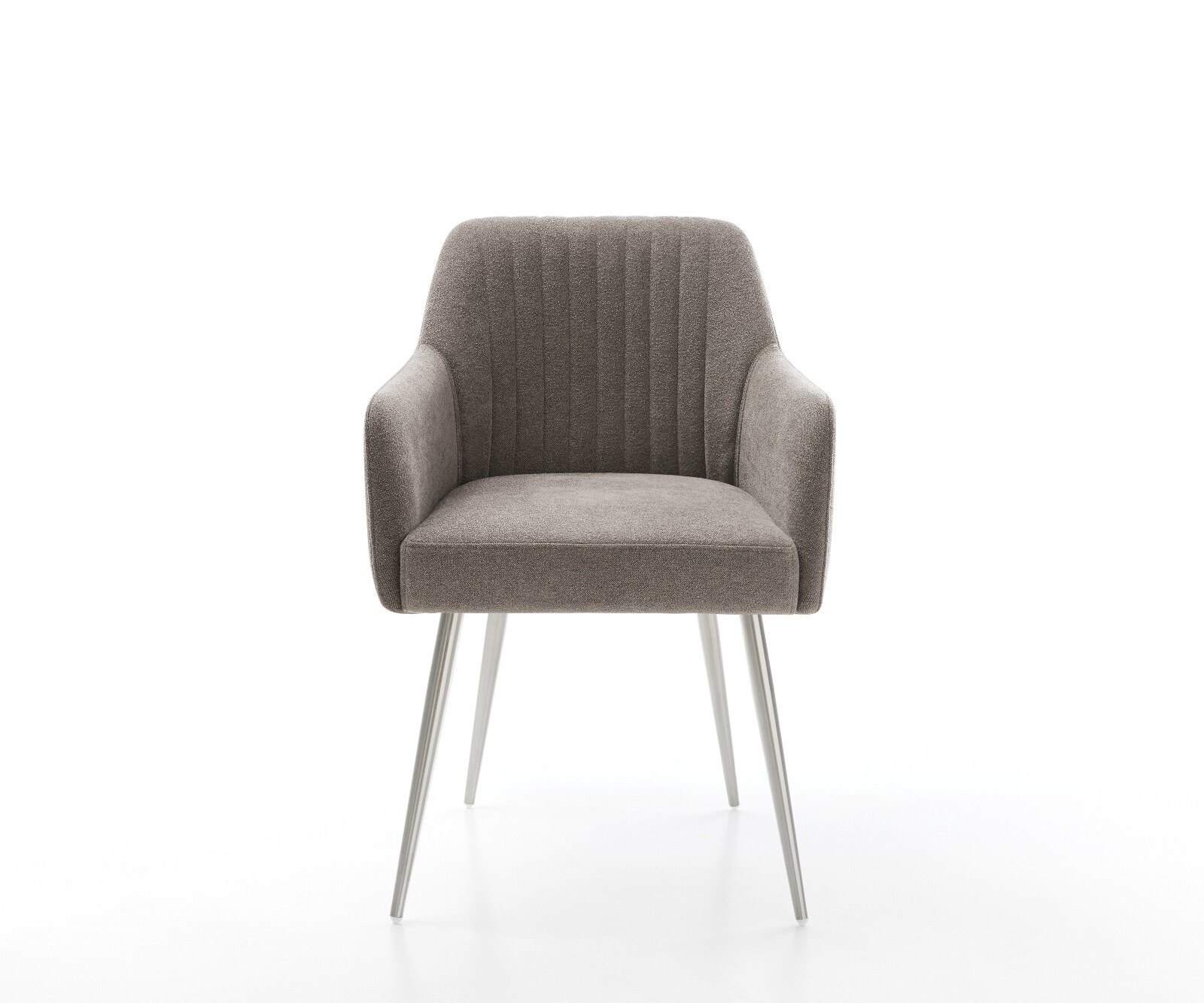 Chaise-de-salle-à-manger Greg-Flex tissu structuré doux taupe 4 pieds coniques acier inoxydable ressorts ensachés 1