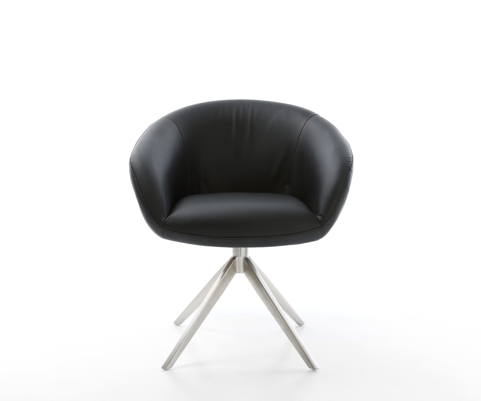 Chaise-pivotante Vinka-Flex cuir de vache noir pied croisé large acier inoxydable brossé pivotement sur 360° fonction bascule ressorts ensachés 1