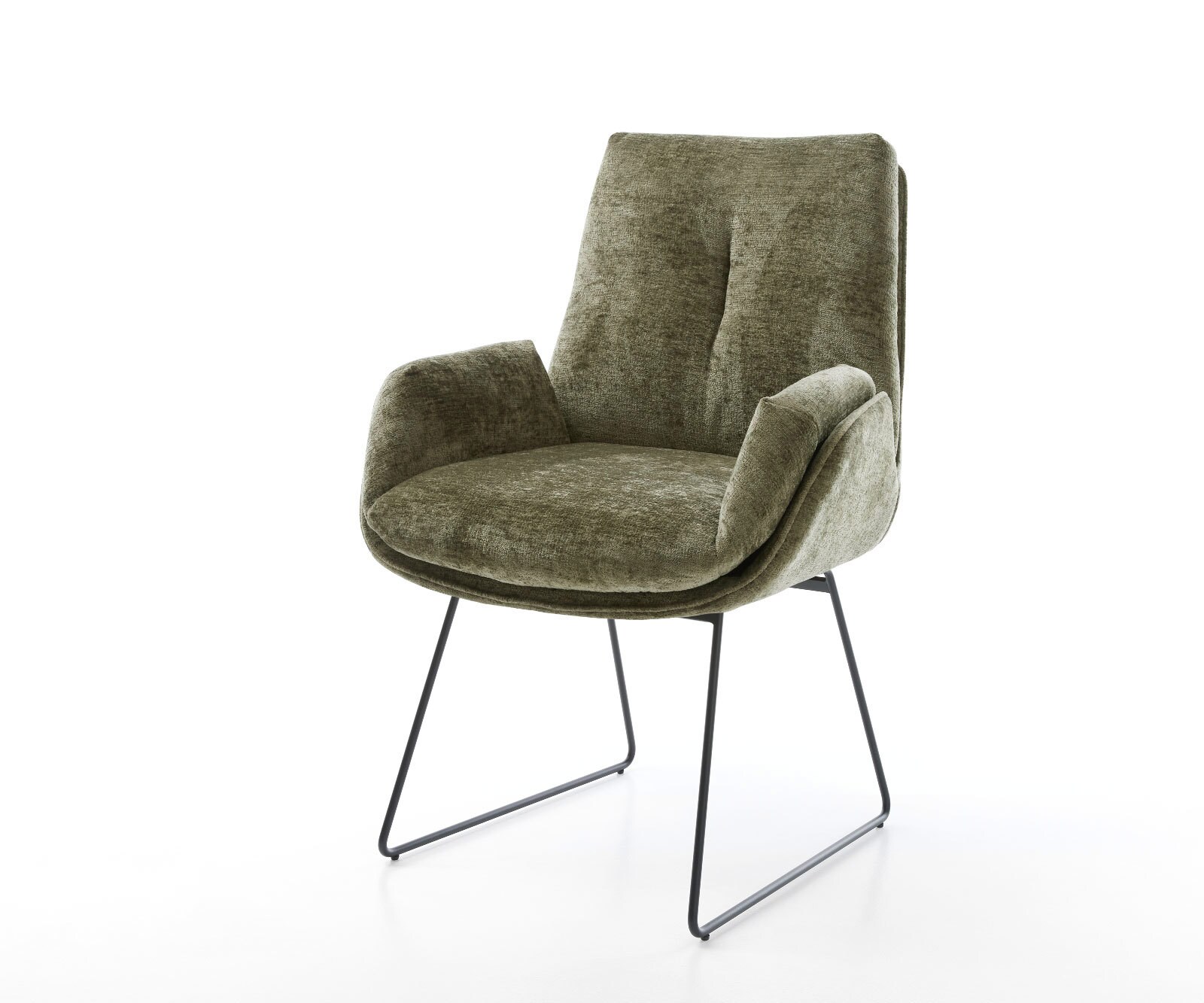 Chaise-de-salle-à-manger Clea-Flex chenille olive pied trapèze noir