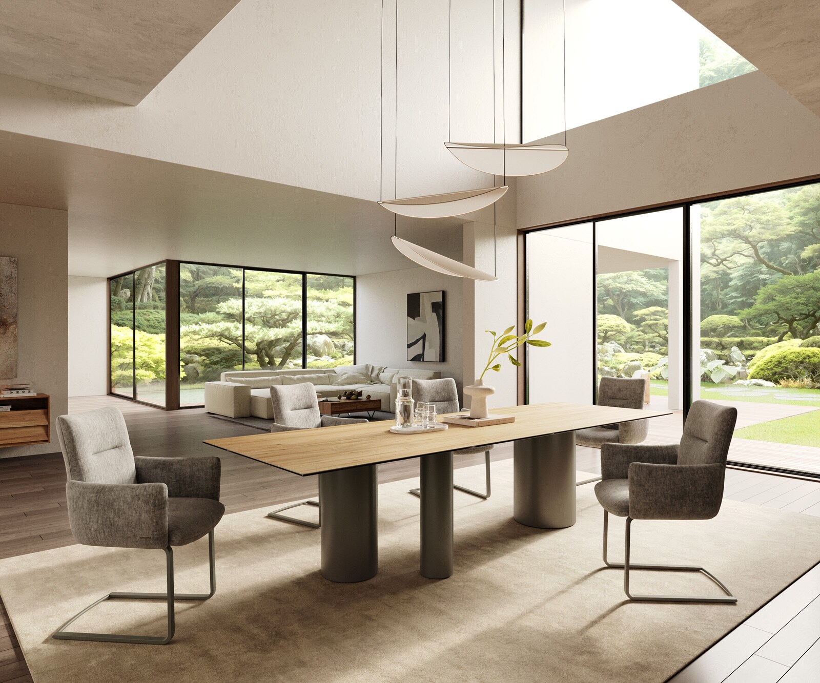 Table à manger Edge 300x100 Céramique Laminam® Sabbia Couleur chêne Troa Métal finition à effet Titane 6